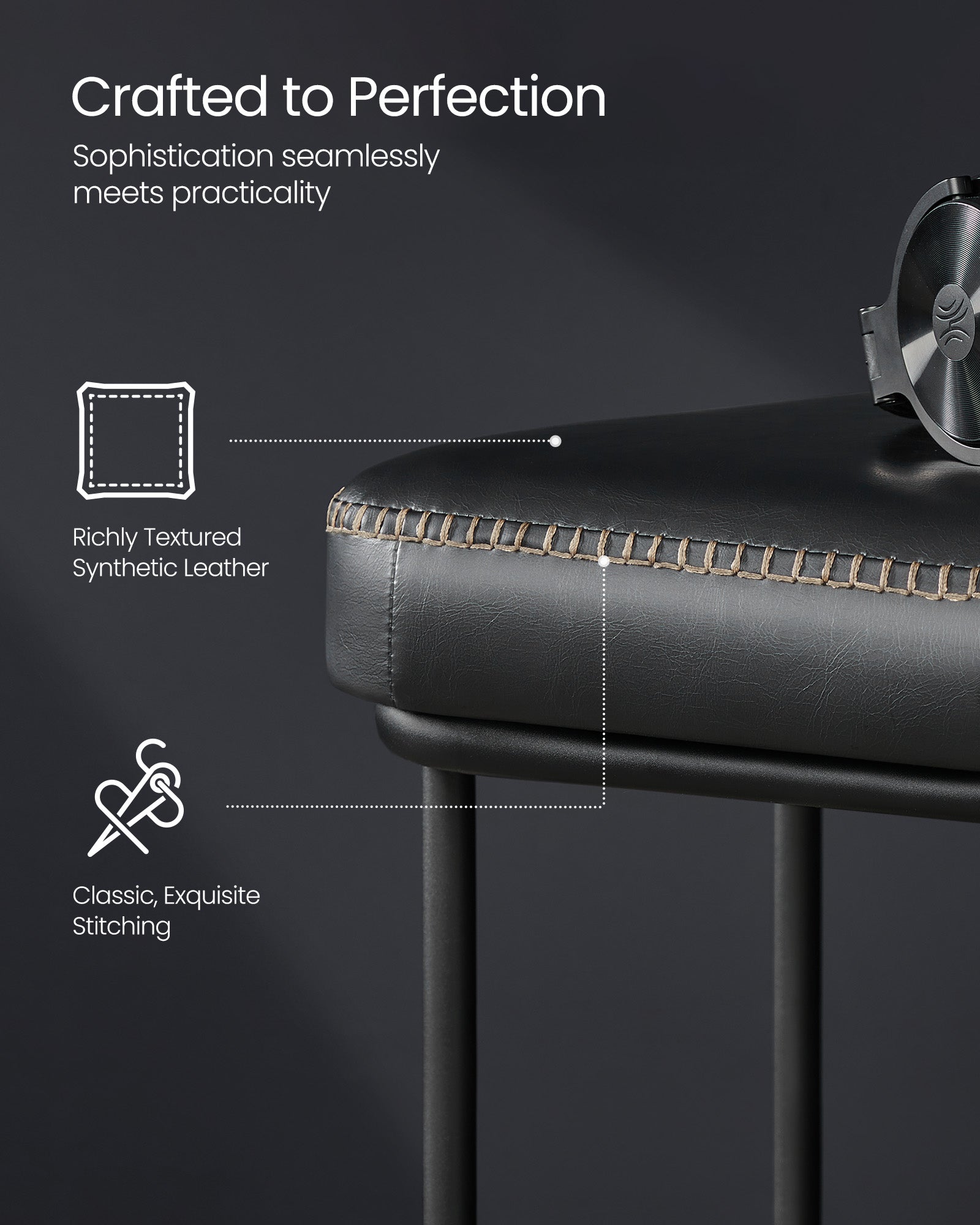 Ottoman Bench - Synthetic Leather - Ink Black - Max Load 300 kg