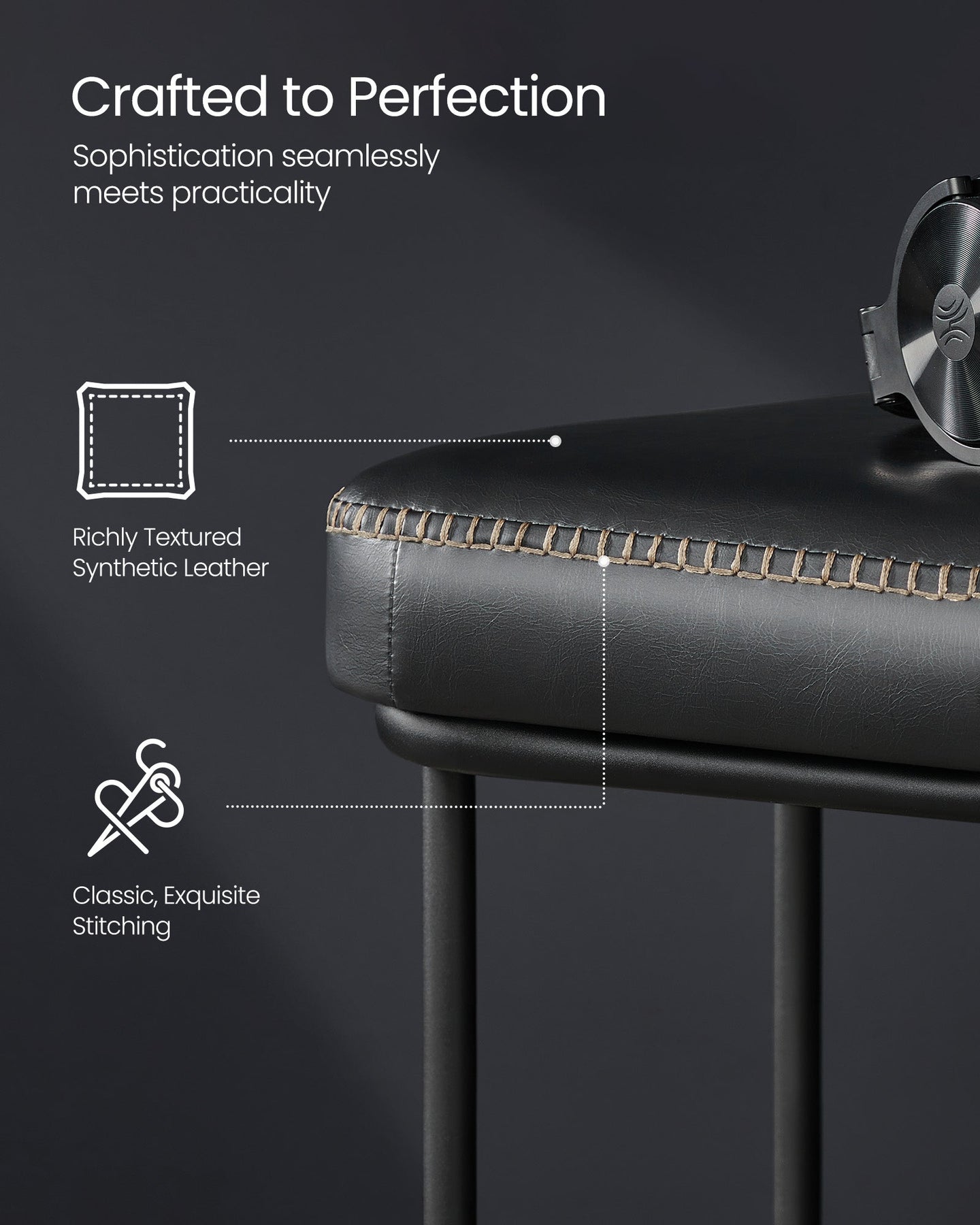 Ottoman Bench - Synthetic Leather - Ink Black - Max Load 300 kg