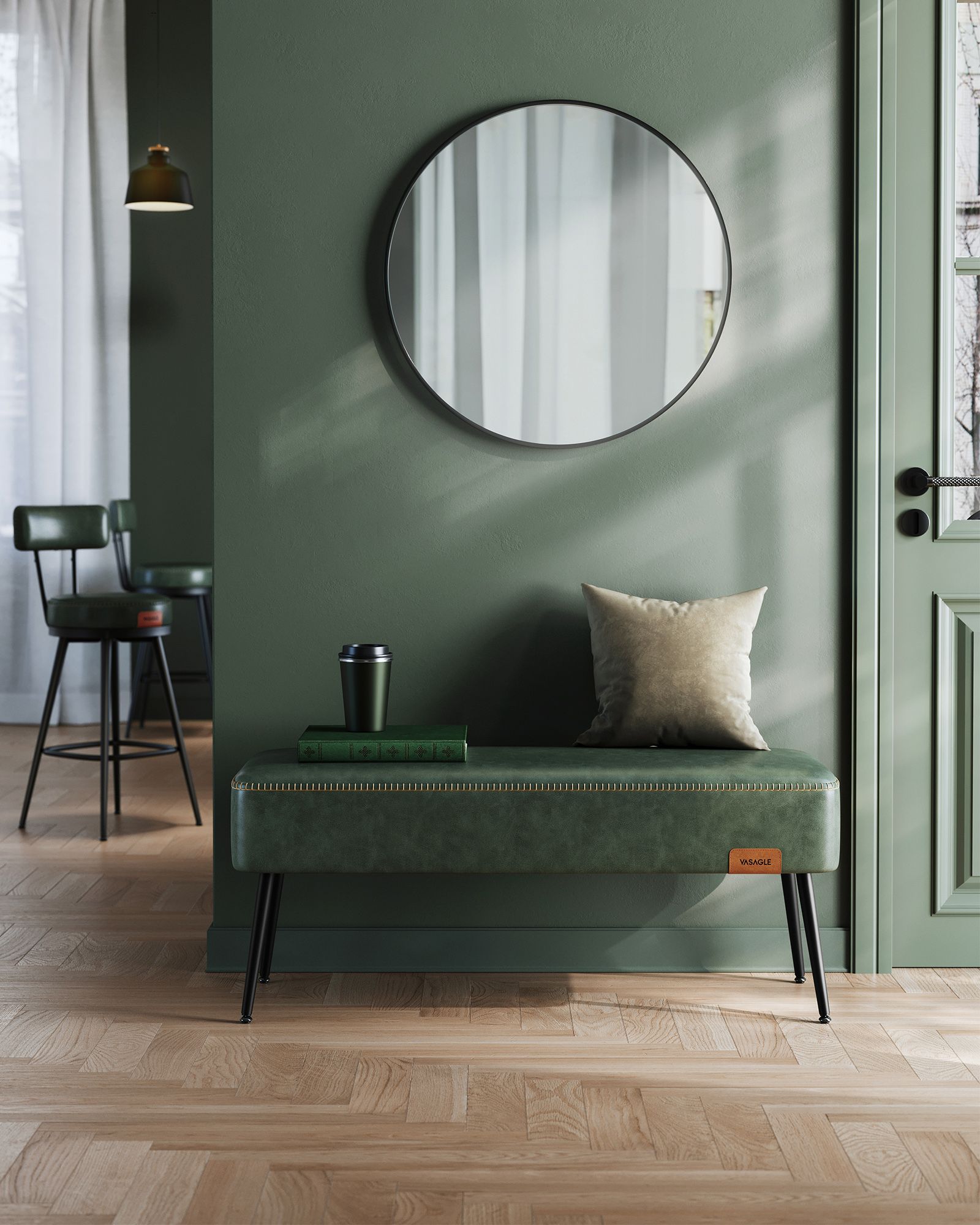 Ottoman Bench - Synthetic Leather - Forest Green - Load Capacity 300 kg