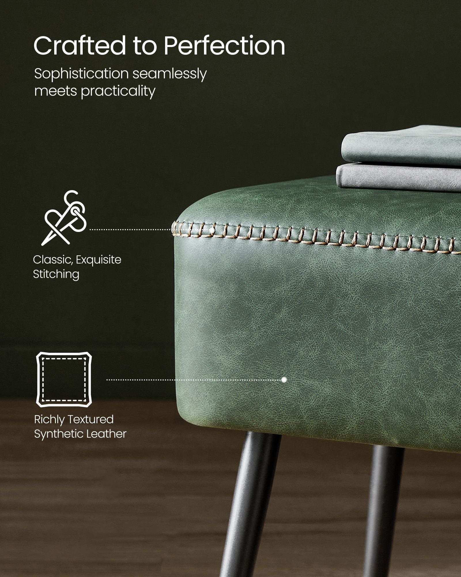 Ottoman Bench - Synthetic Leather - Forest Green - Load Capacity 300 kg