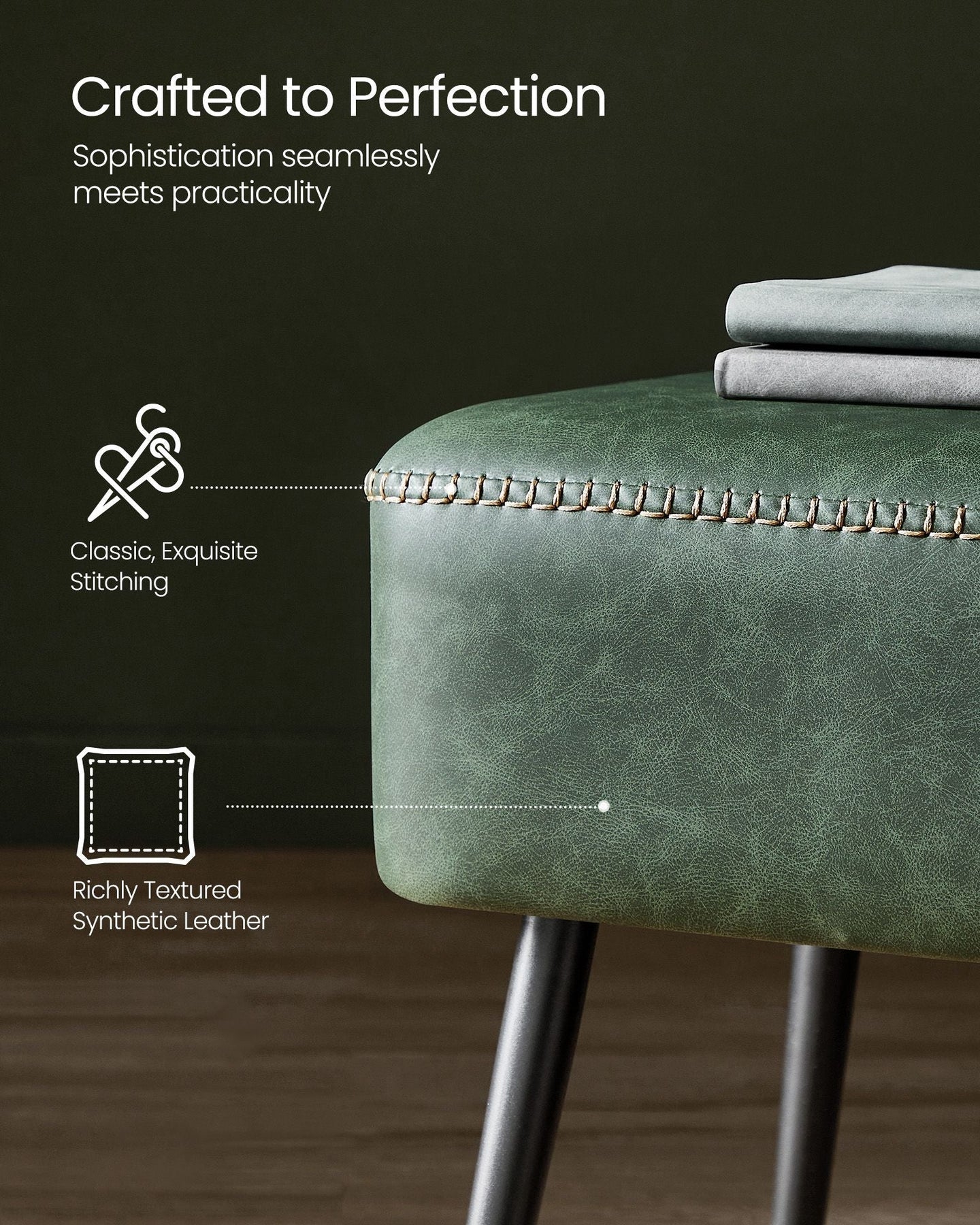 Ottoman Bench - Synthetic Leather - Forest Green - Load Capacity 300 kg