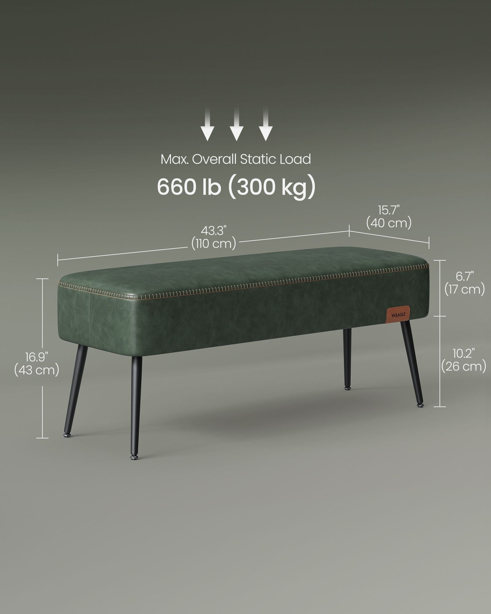 Ottoman Bench - Synthetic Leather - Forest Green - Load Capacity 300 kg