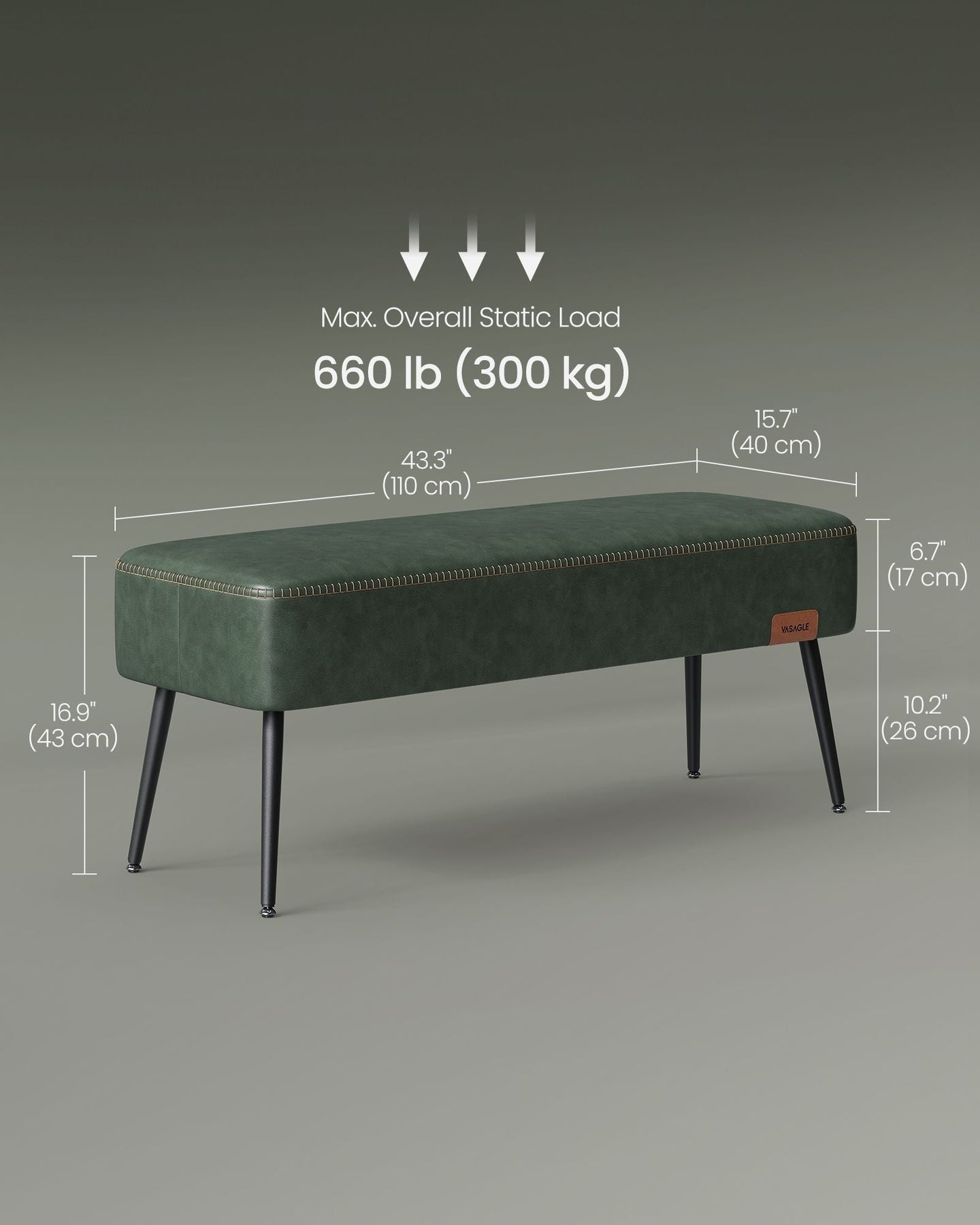 Ottoman Bench - Synthetic Leather - Forest Green - Load Capacity 300 kg