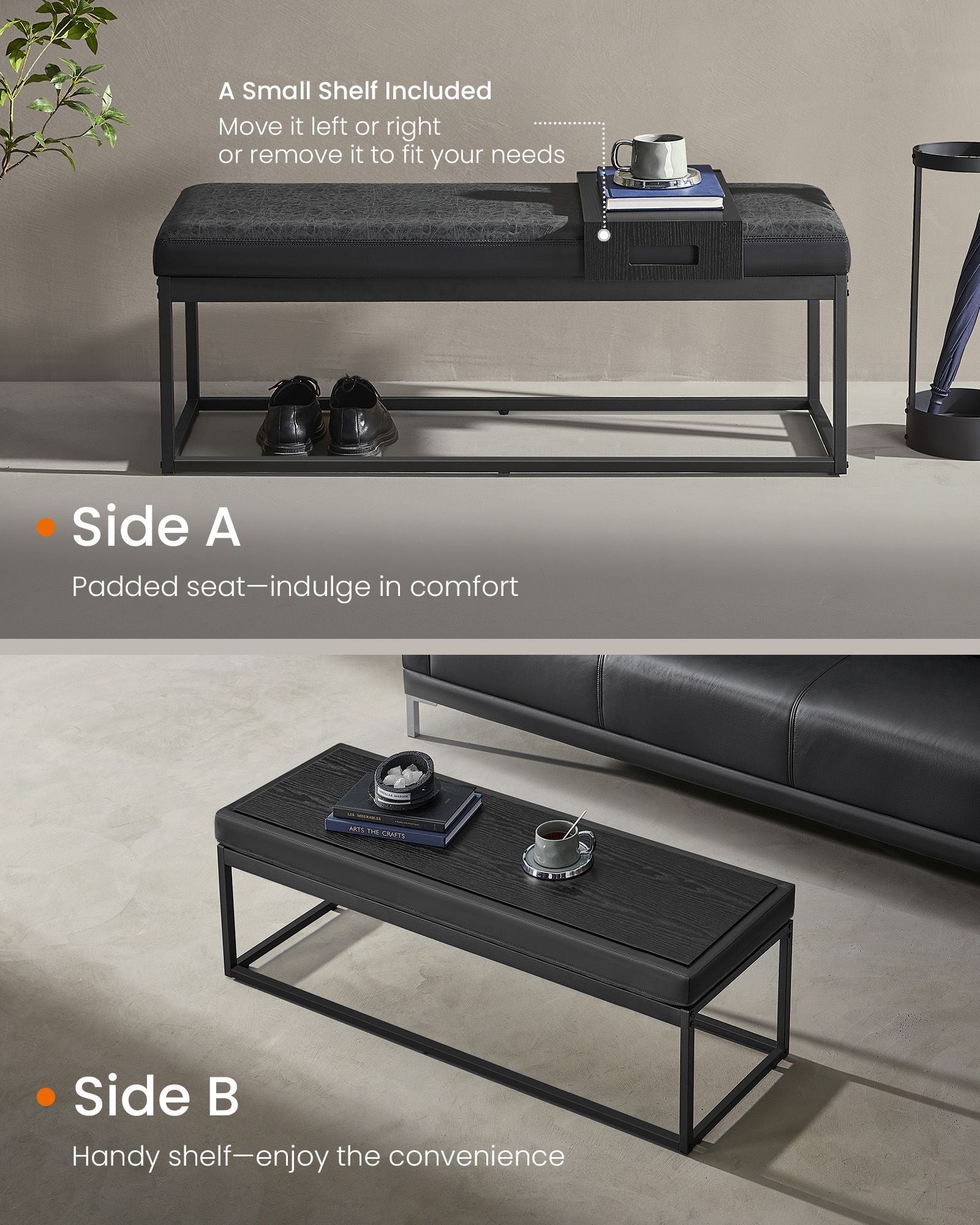 Ottoman Bench - Fabric - Ink Black - Stylish End of Bed Seating