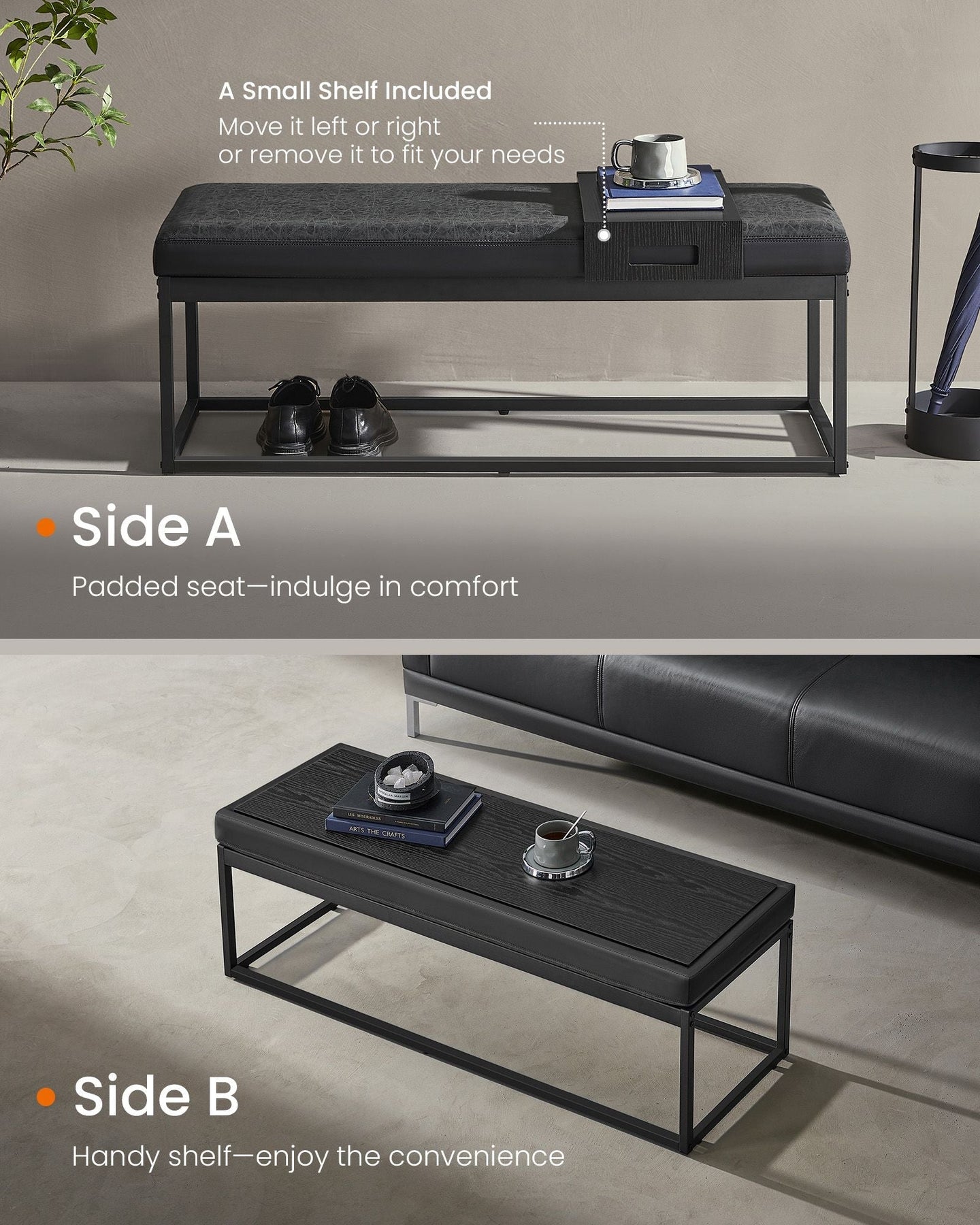 Ottoman Bench - Fabric - Ink Black - Stylish End of Bed Seating