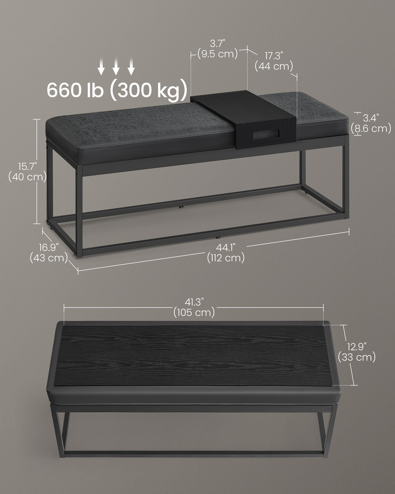 Ottoman Bench - Fabric - Ink Black - Stylish End of Bed Seating