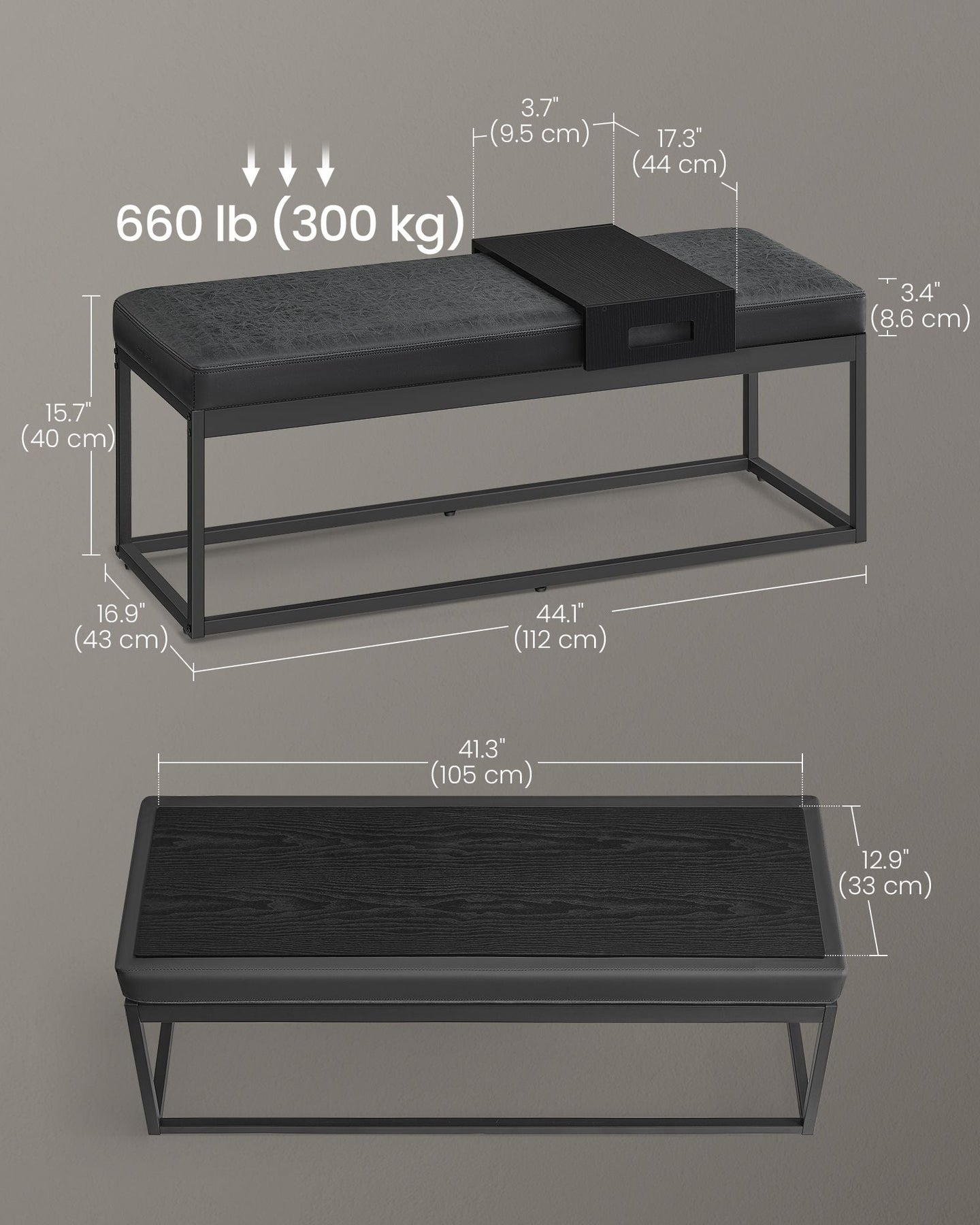Ottoman Bench - Fabric - Ink Black - Stylish End of Bed Seating