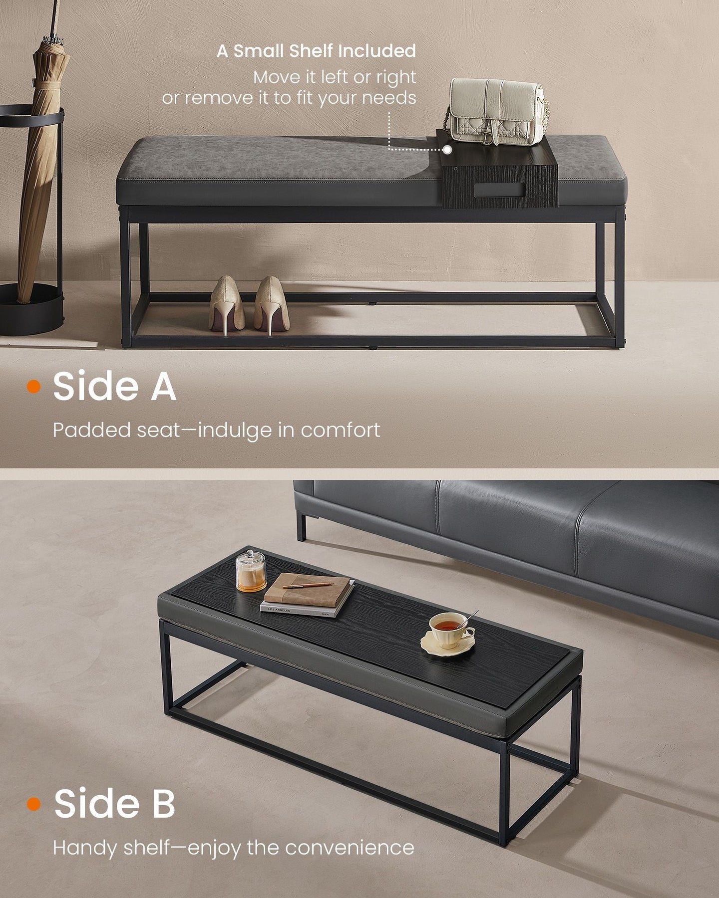 Ottoman Bench - Fabric - Dove Grey - Stylish End of Bed Seating