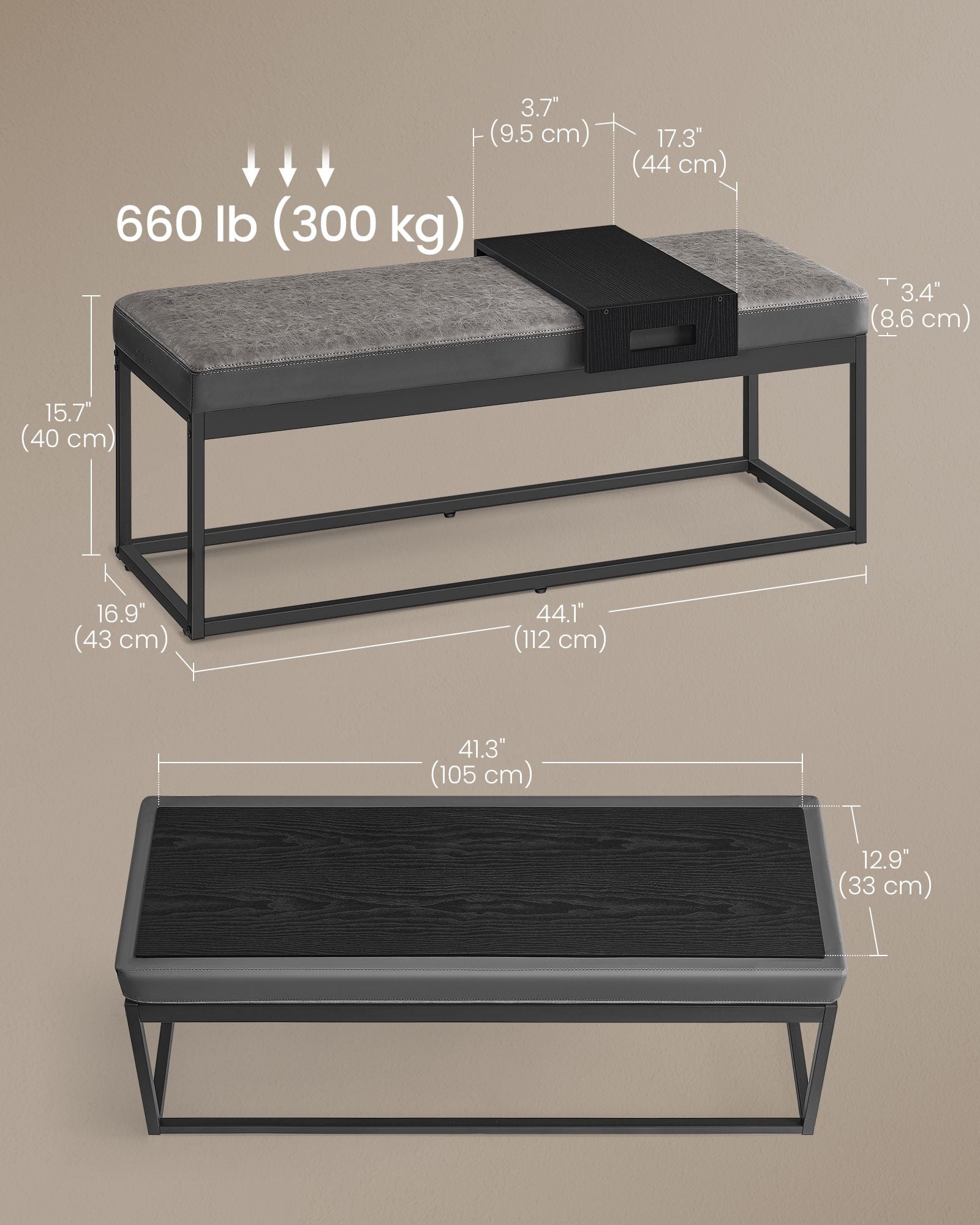 Ottoman Bench - Fabric - Dove Grey - Stylish End of Bed Seating