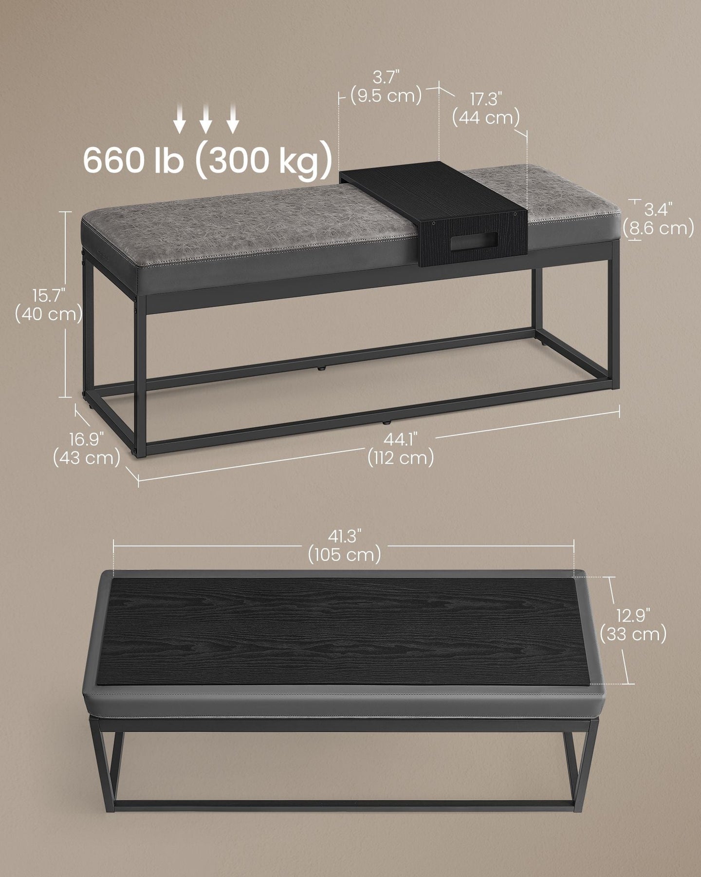 Ottoman Bench - Fabric - Dove Grey - Stylish End of Bed Seating