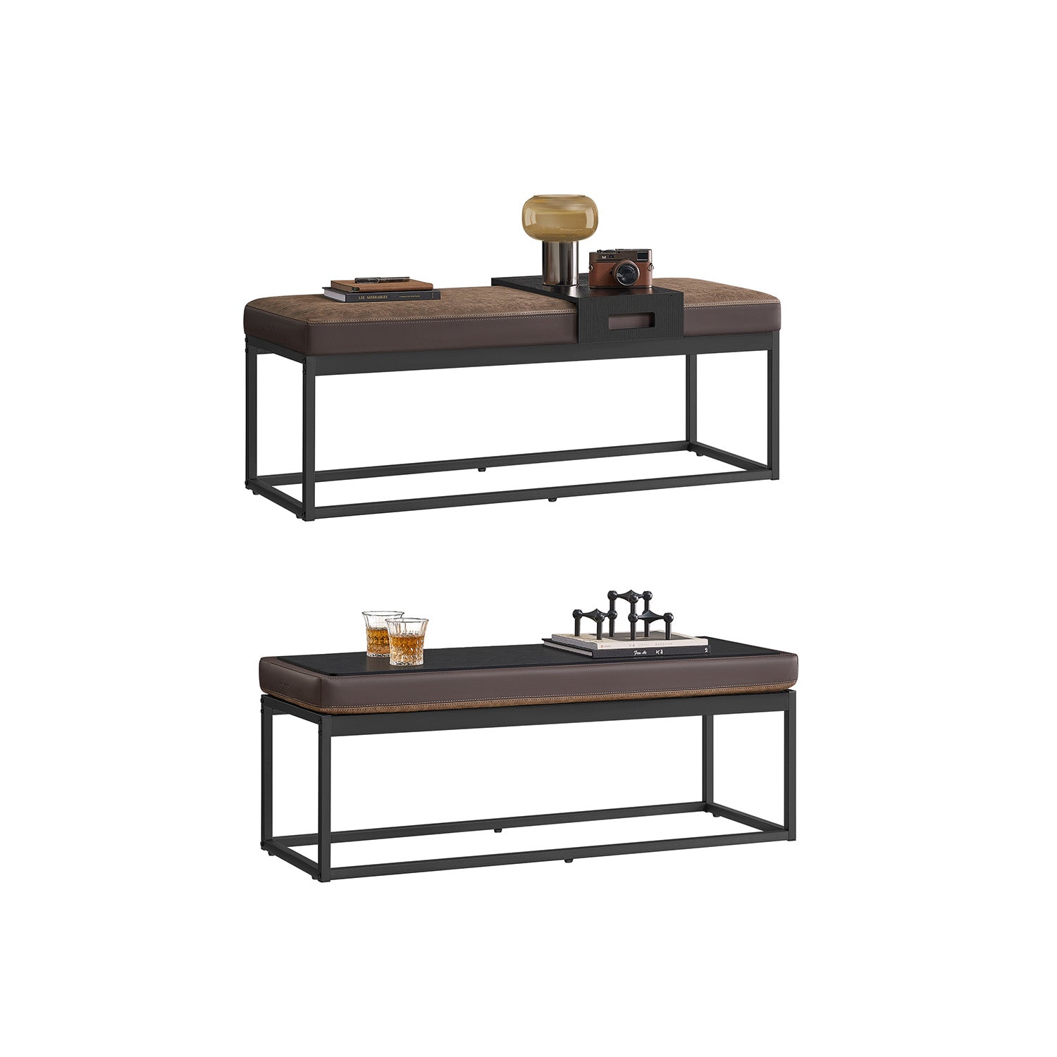 Ottoman Bench - Wood - Walnut Brown - Stylish End of Bed Seating