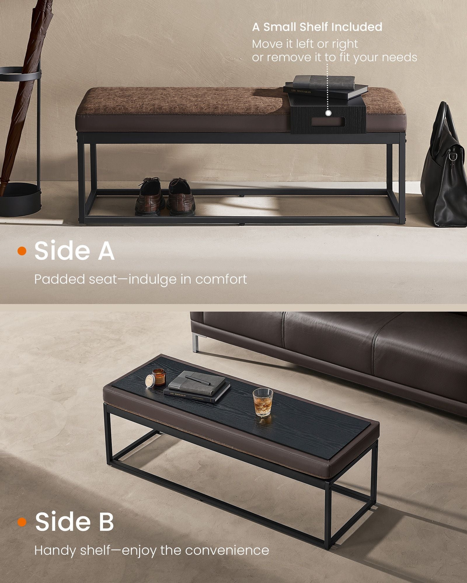Ottoman Bench - Wood - Walnut Brown - Stylish End of Bed Seating