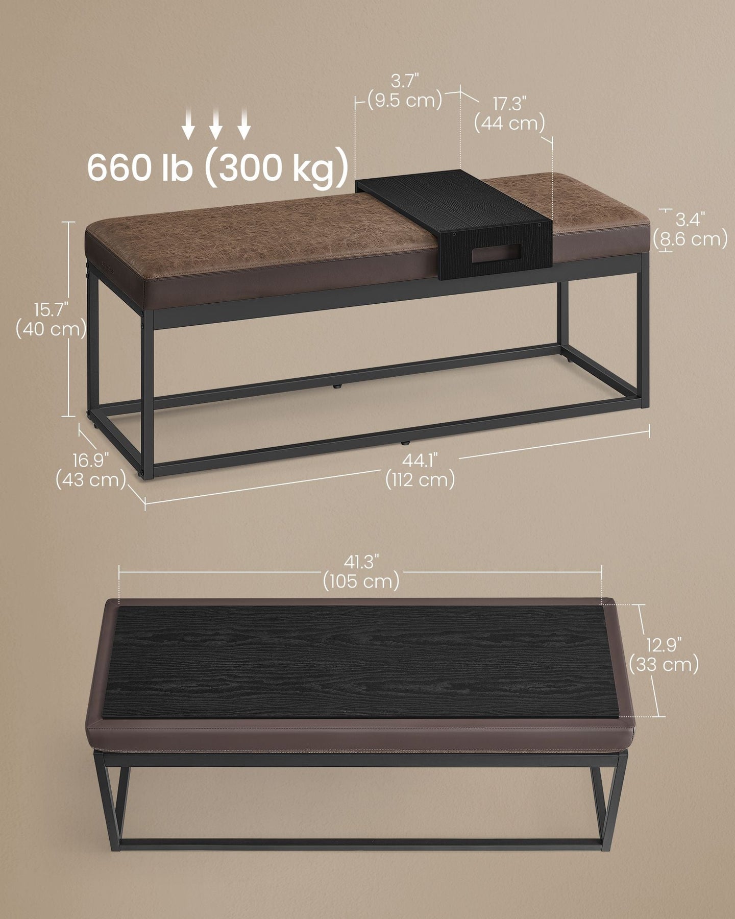 Ottoman Bench - Wood - Walnut Brown - Stylish End of Bed Seating