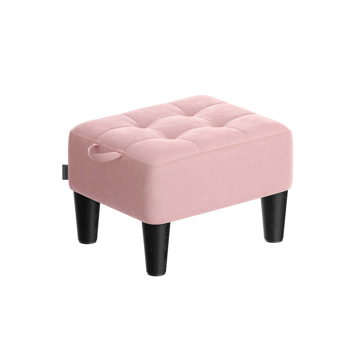Ottoman Footstool - Velvet - Pastel Pink - Thick Cushion