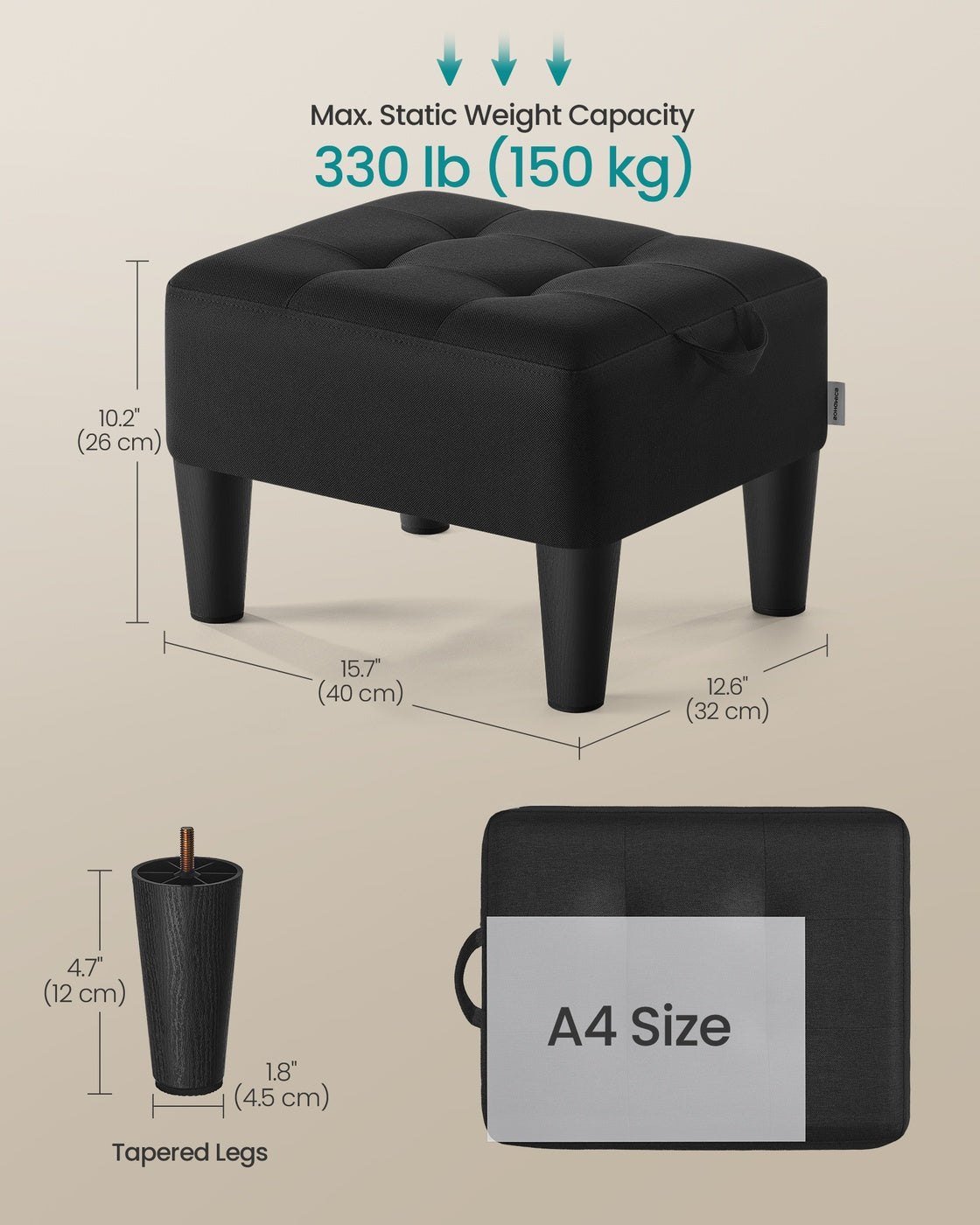 Foot Stool Ottoman Weight Capacity - Linen-Look Fabric and Foam - Ink Black