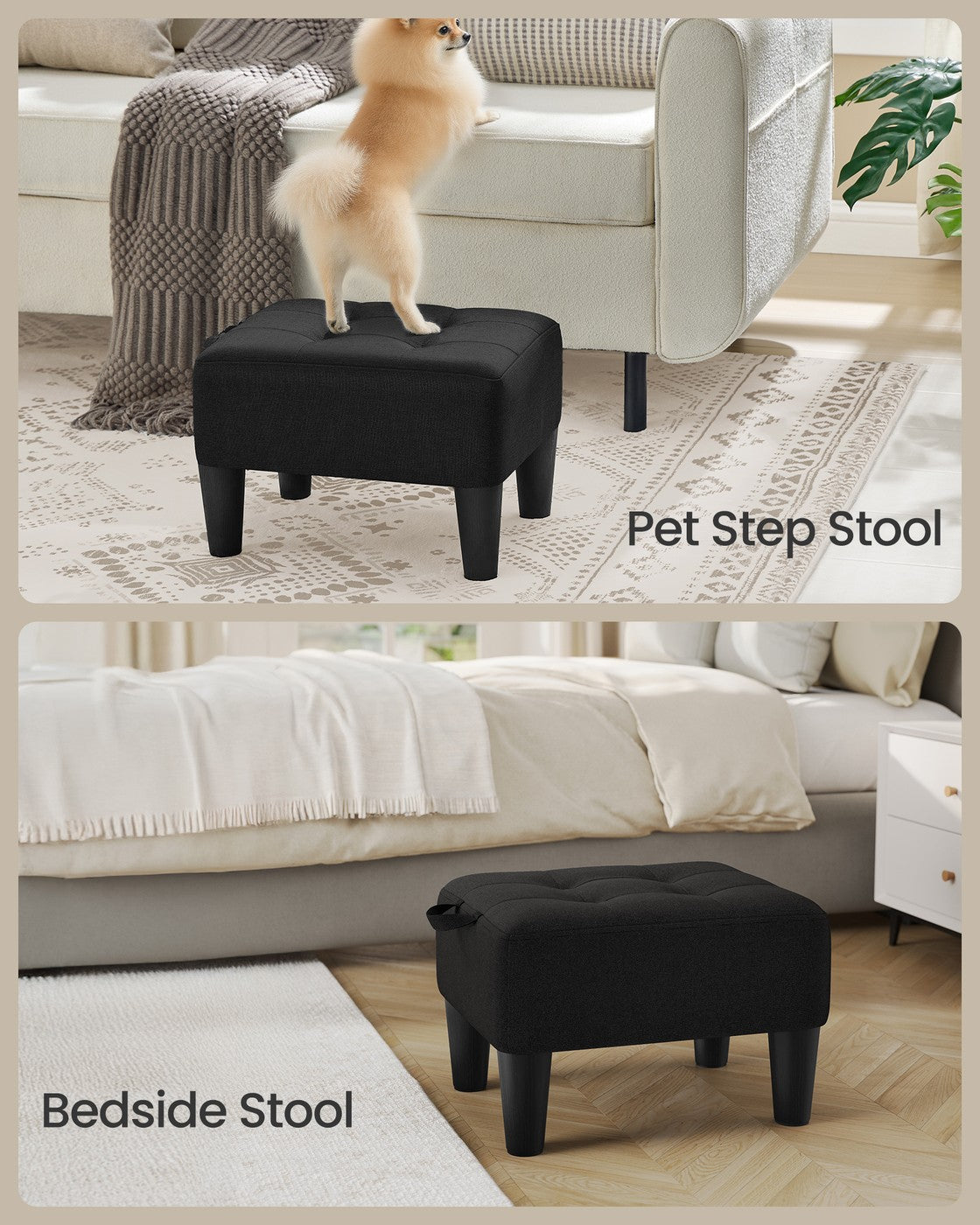 Foot Stool Ottoman Weight Capacity - Linen-Look Fabric and Foam - Ink Black