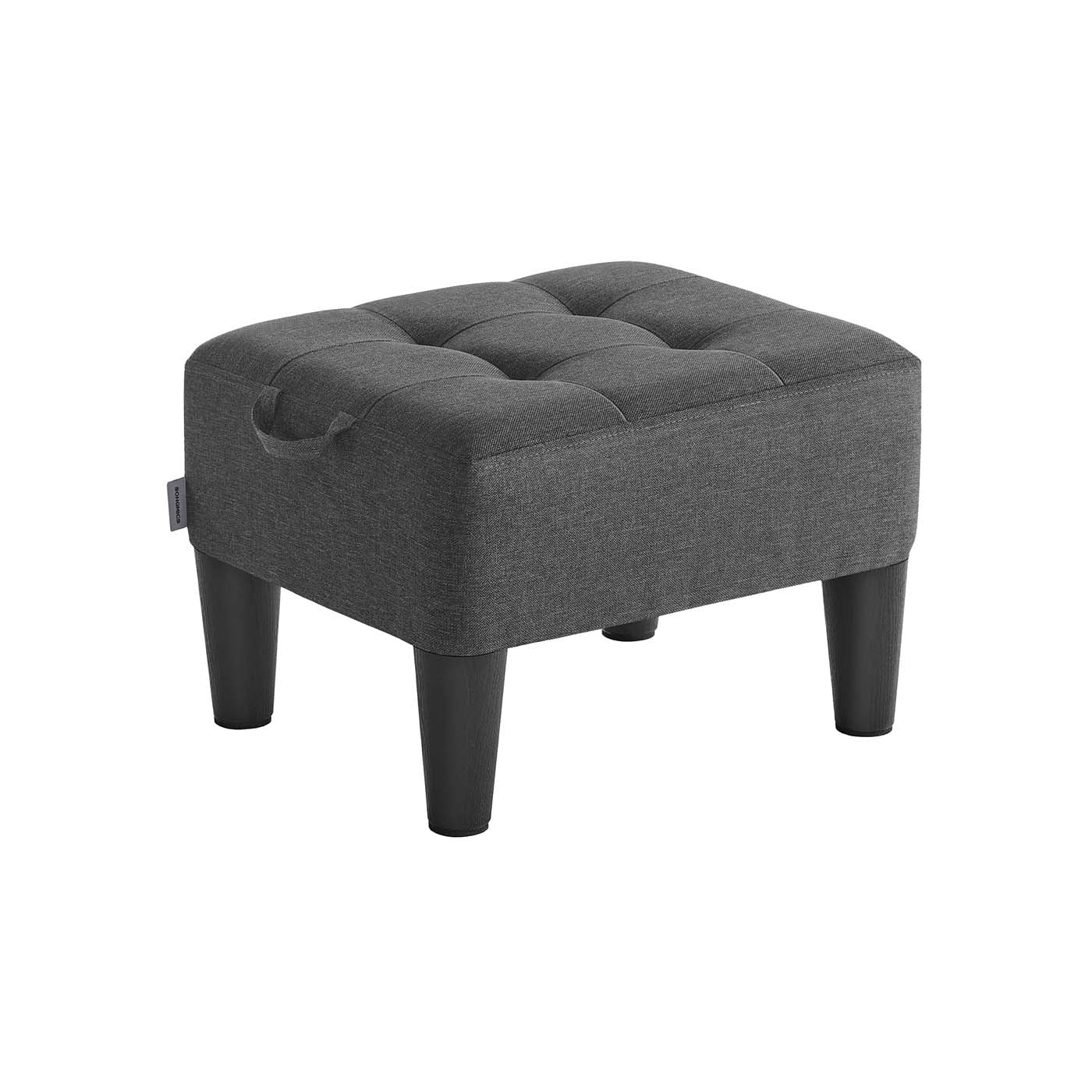 Ottoman Footstool - Linen-Look Fabric - Slate Grey and Ink Black - Thick Cushion