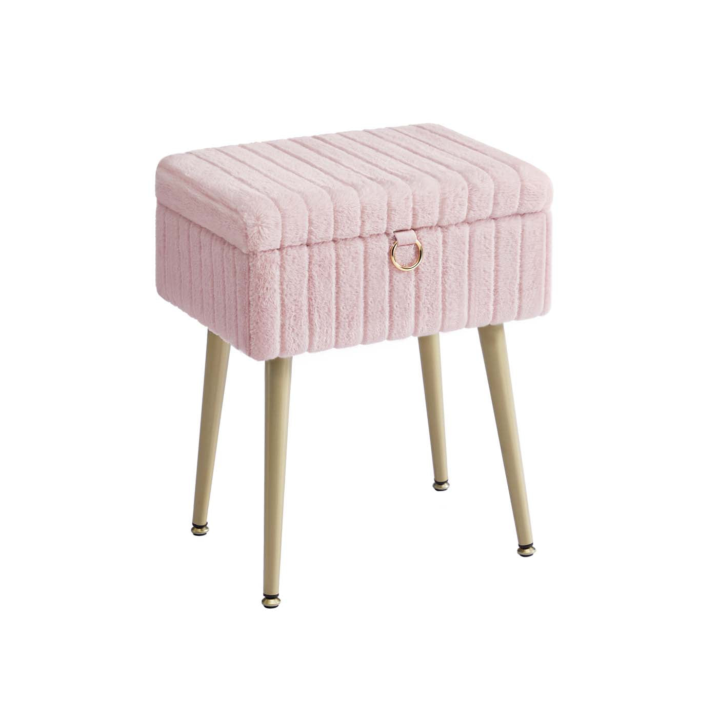 Vanity Stool - Wood - Slate Grey - Storage with Adjustable Feet