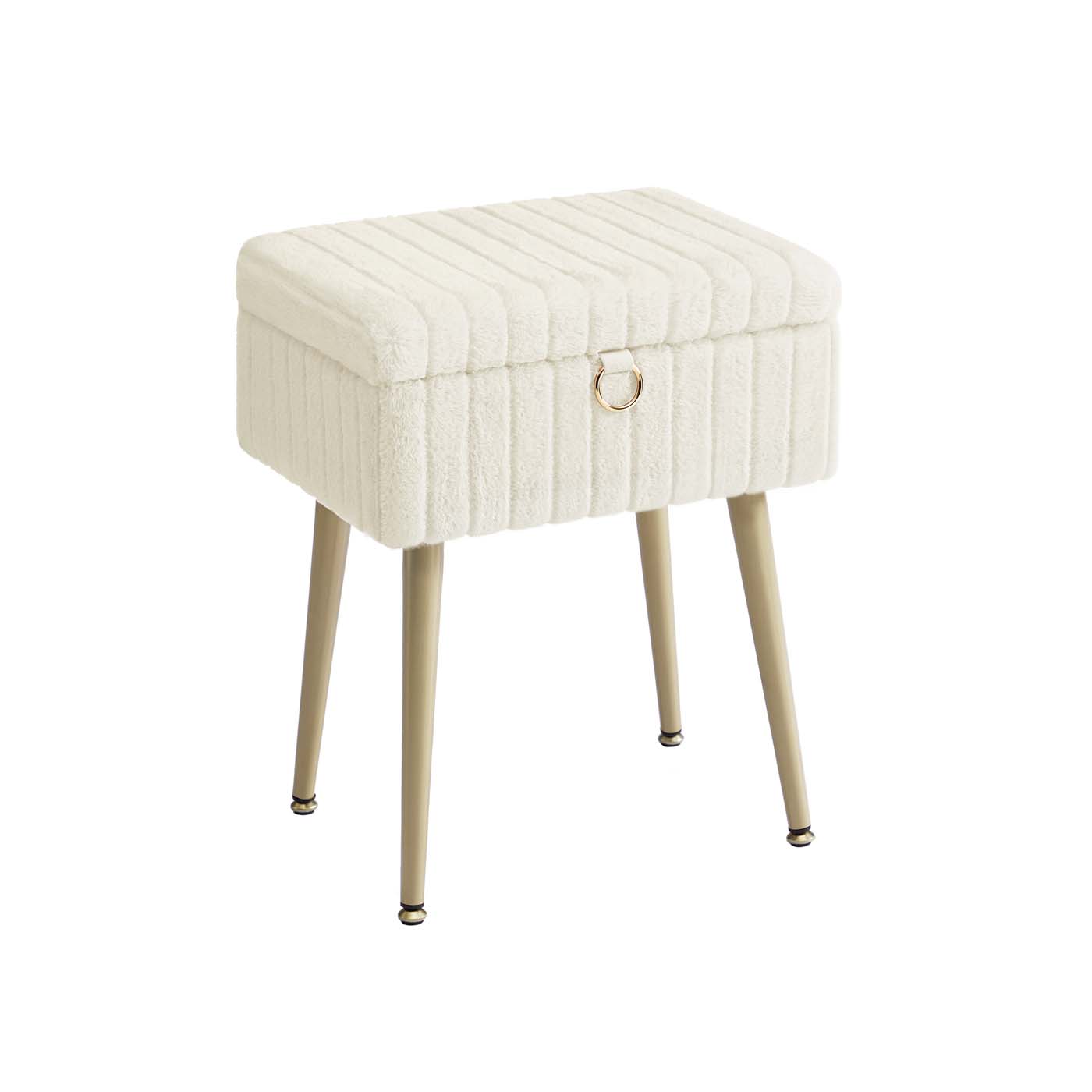 Vanity Stool - Wood - Slate Grey - Storage with Adjustable Feet