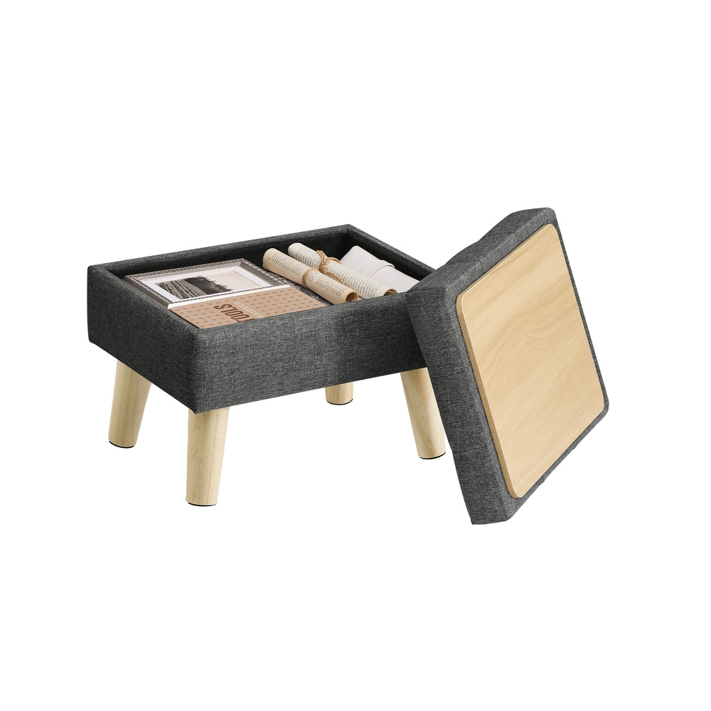 Storage Ottoman - 30L - Linen-Look Fabric - Padded Seat