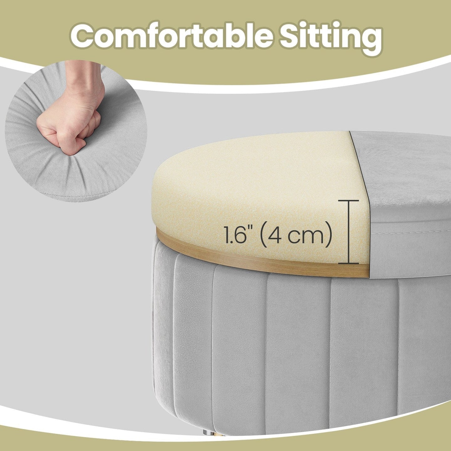 Velvet Makeup Stool - Round with Storage - Ink Black