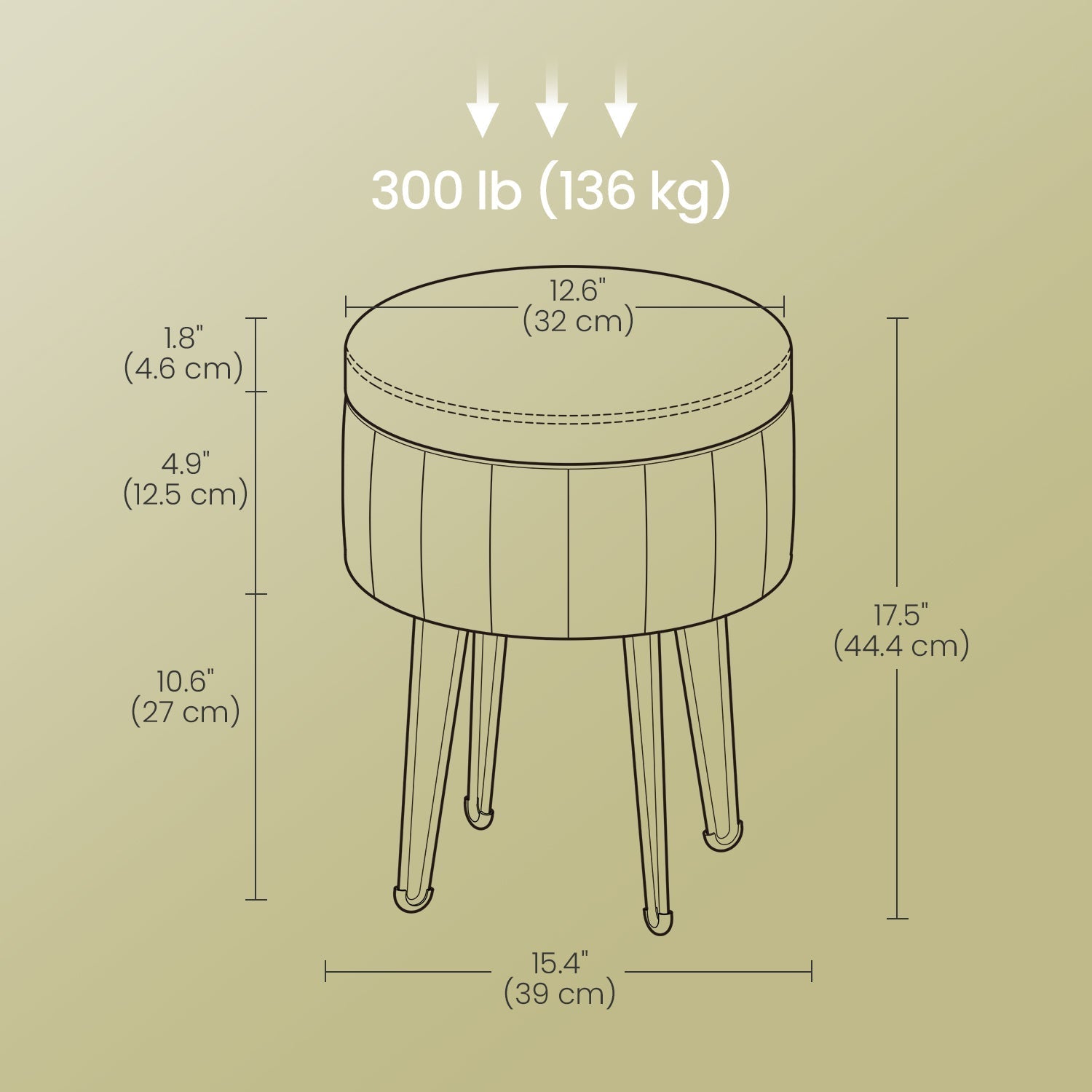 Velvet Makeup Stool - Round with Storage - Ink Black