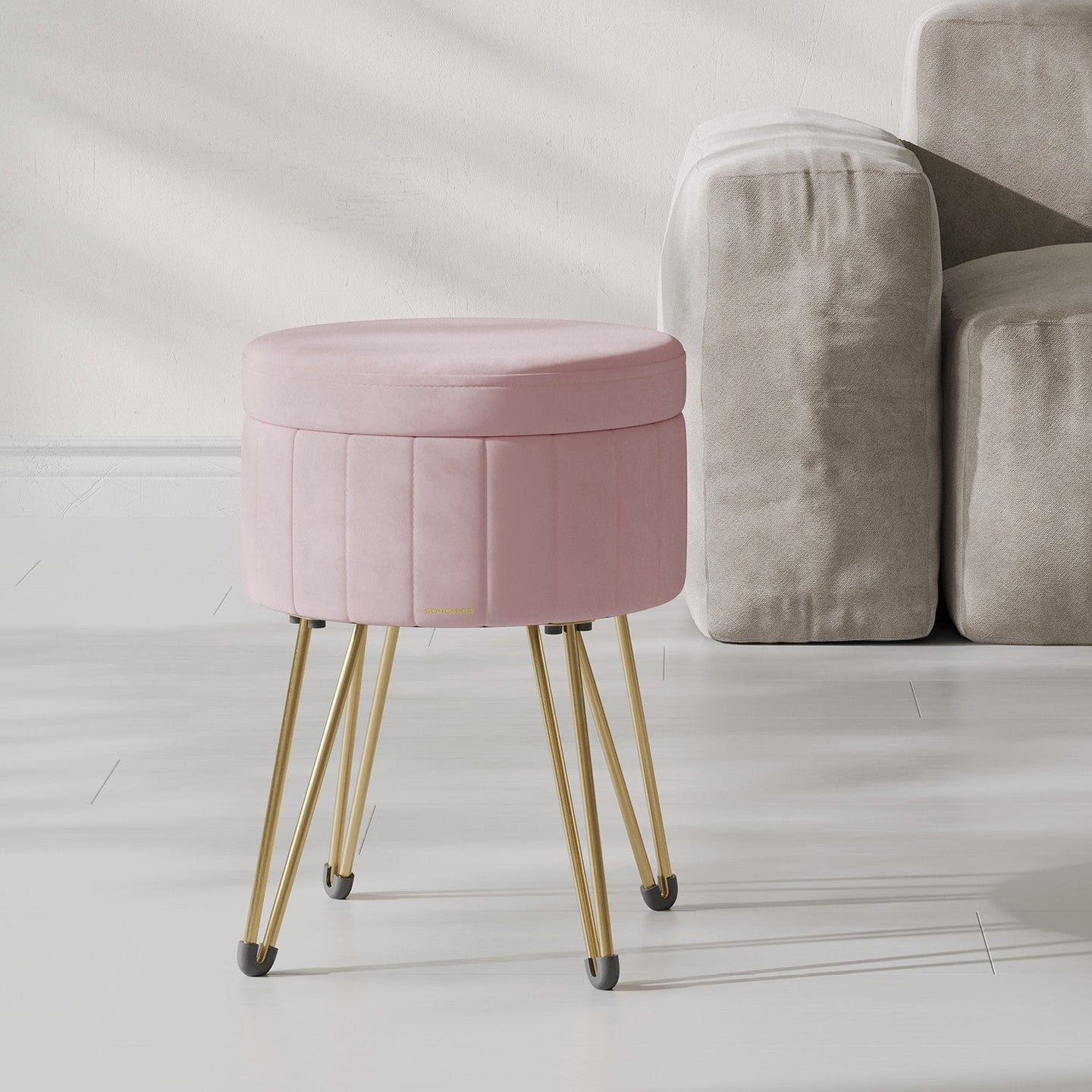 Velvet Makeup Stool - Round with Storage - Ink Black