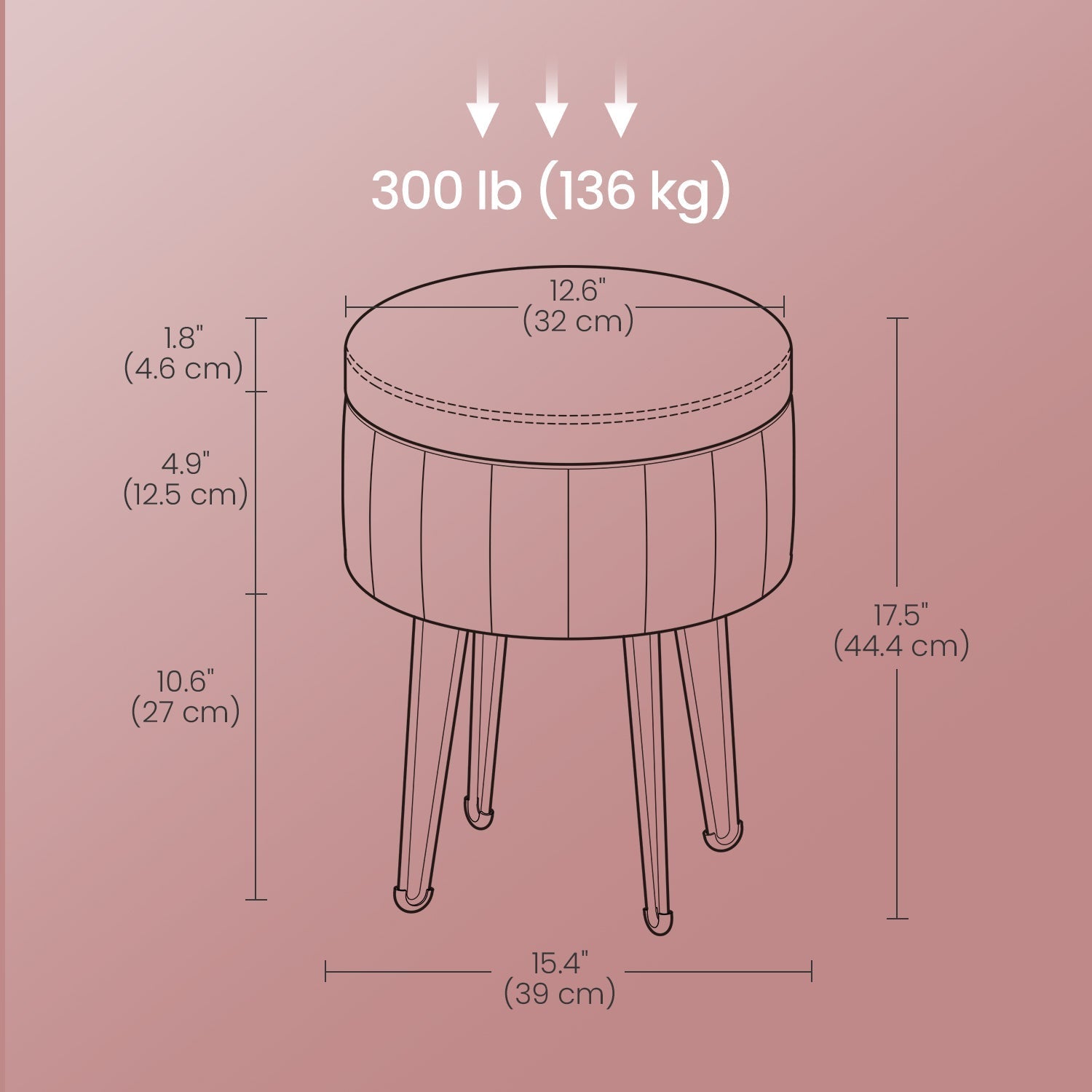 Velvet Makeup Stool - Round with Storage - Ink Black