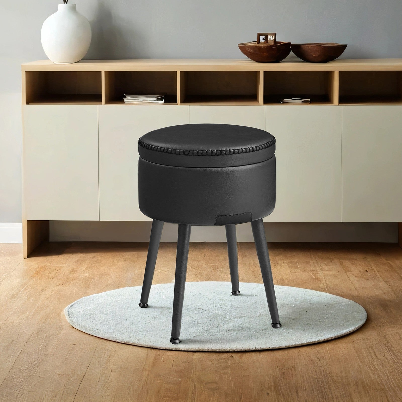 Dressing Table Stool - Synthetic Leather - Round