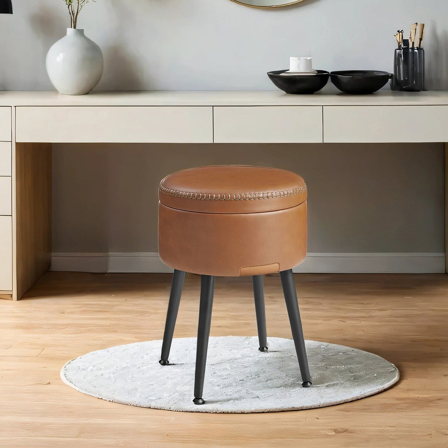 Dressing Table Stool - Synthetic Leather - Round