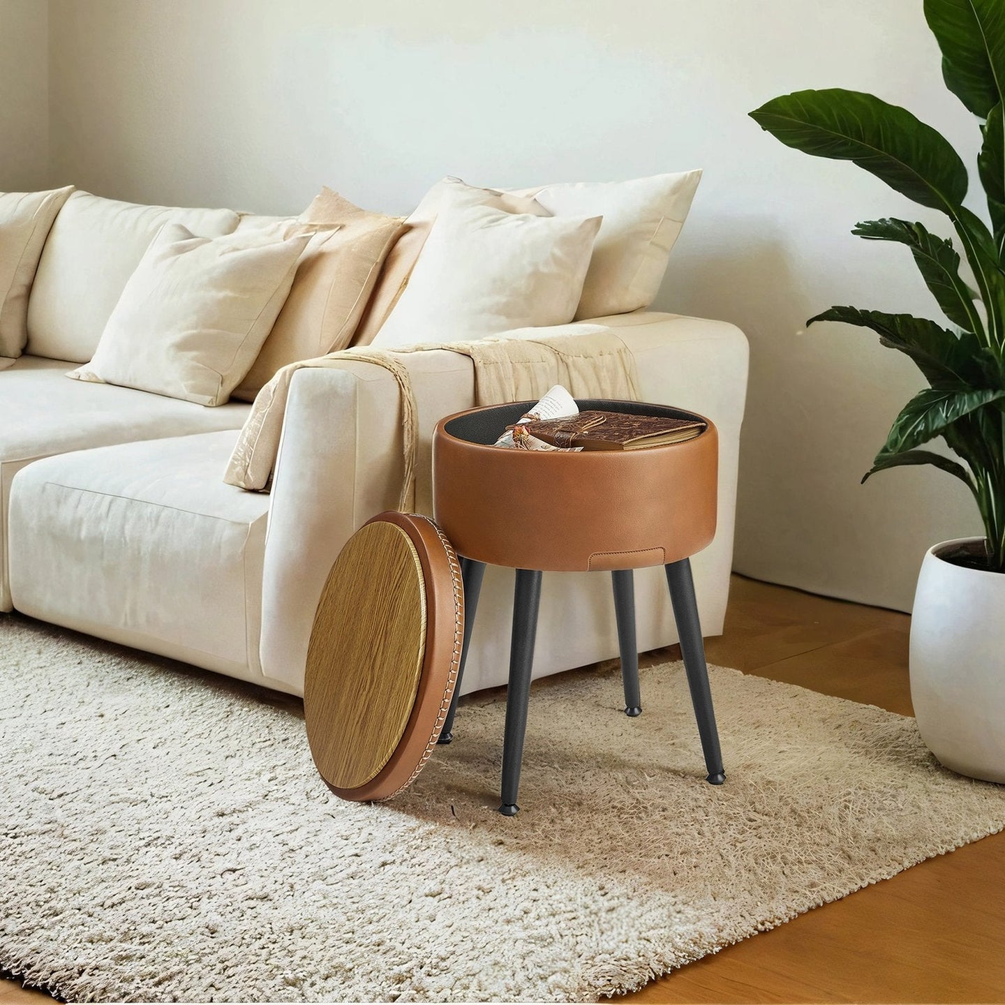 Dressing Table Stool - Synthetic Leather - Round