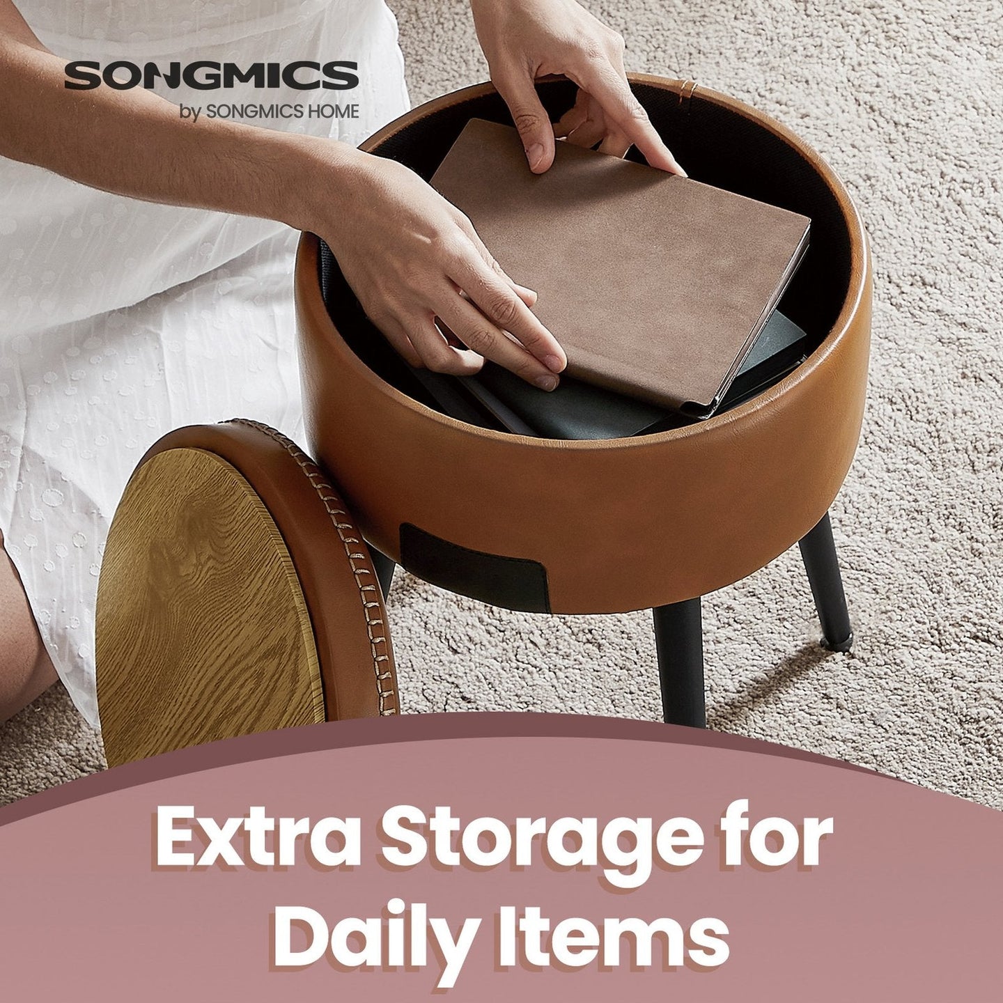 Dressing Table Stool - Synthetic Leather - Round