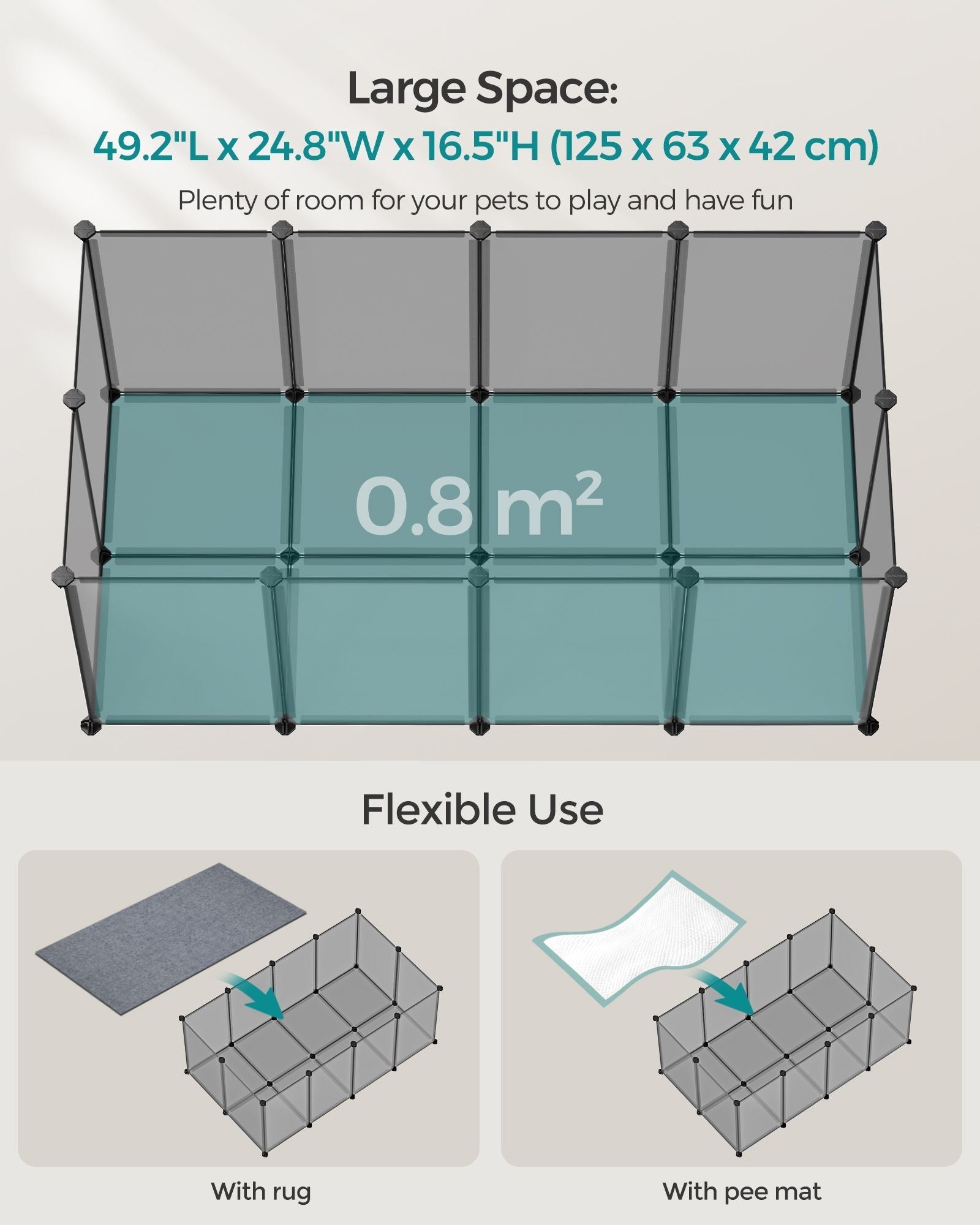 Pet Exercise Playpen - Metal - Grey - 20 Panels with Floor for Small Animals