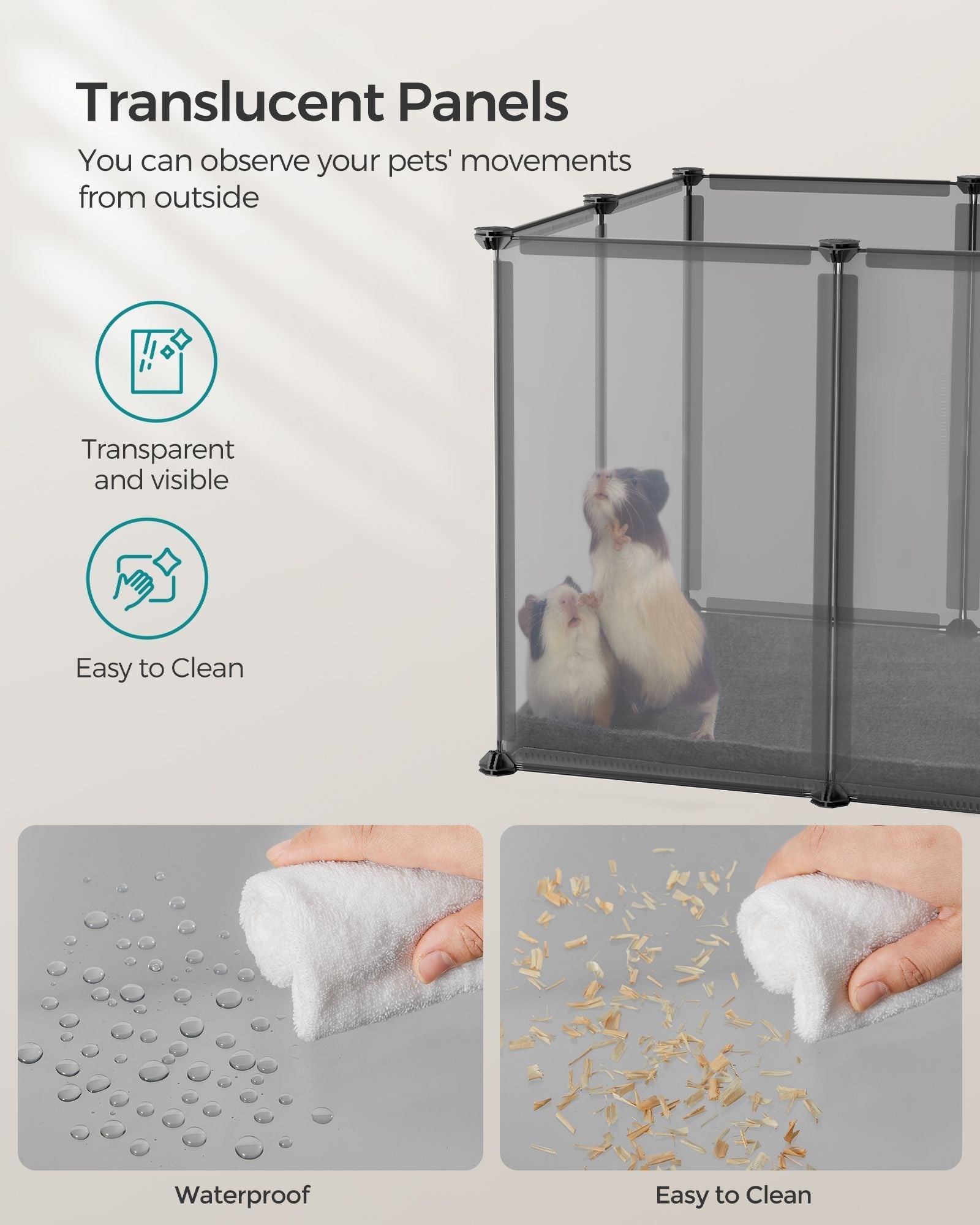 Pet Exercise Playpen - Metal - Grey - 20 Panels with Floor for Small Animals