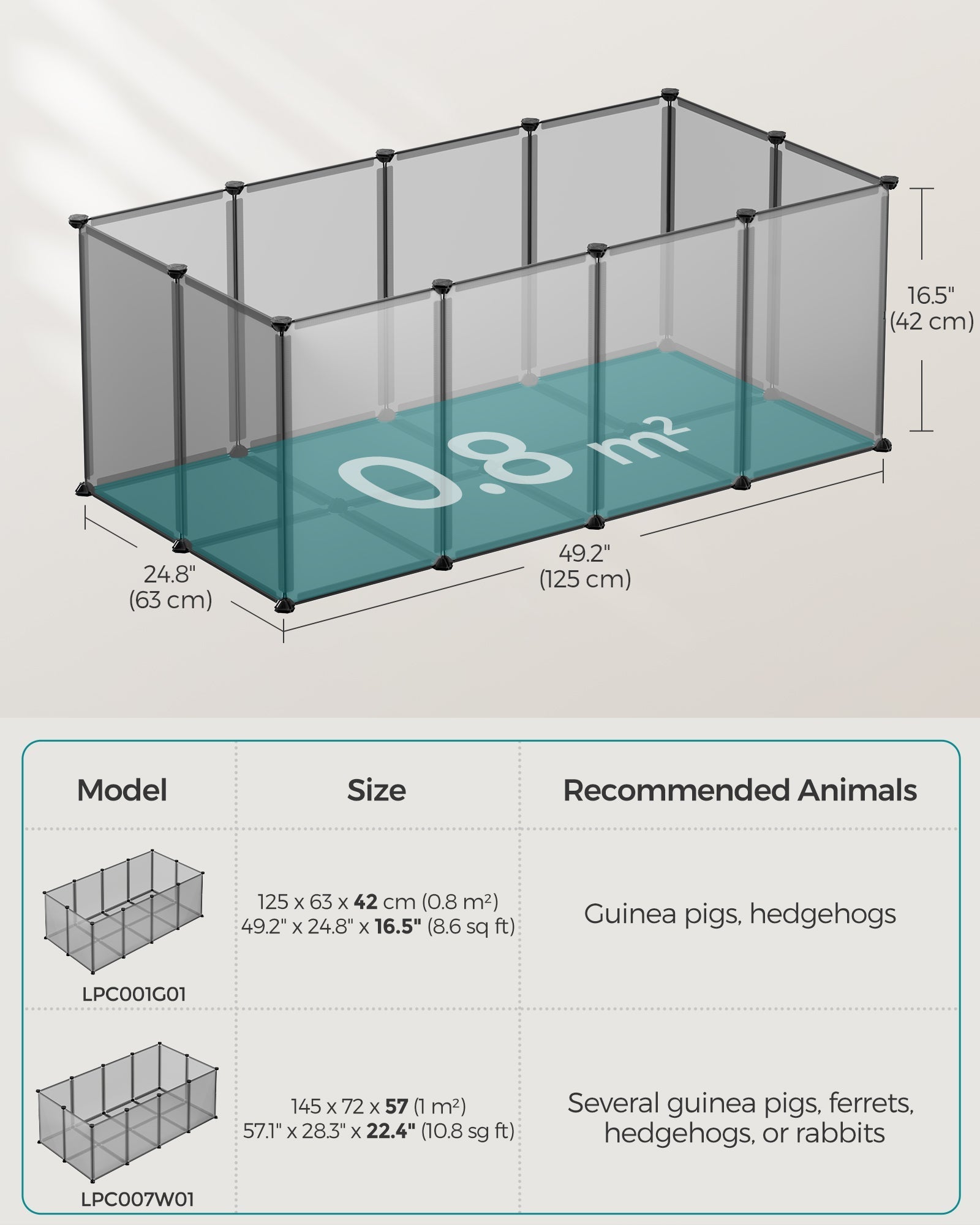 Pet Exercise Playpen - Metal - Grey - 20 Panels with Floor for Small Animals