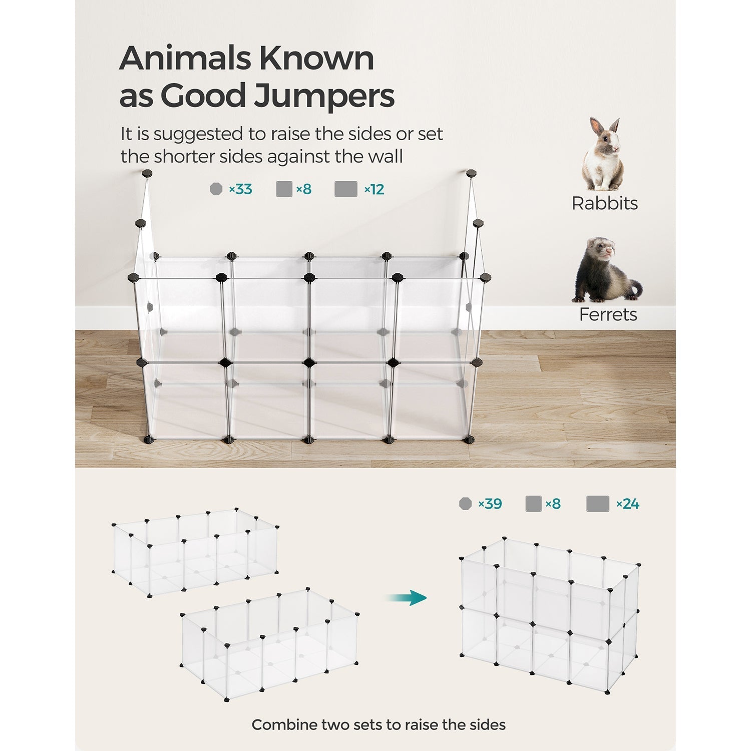 Pet Playpen - Metal - White - Adjustable DIY Enclosure with Floor