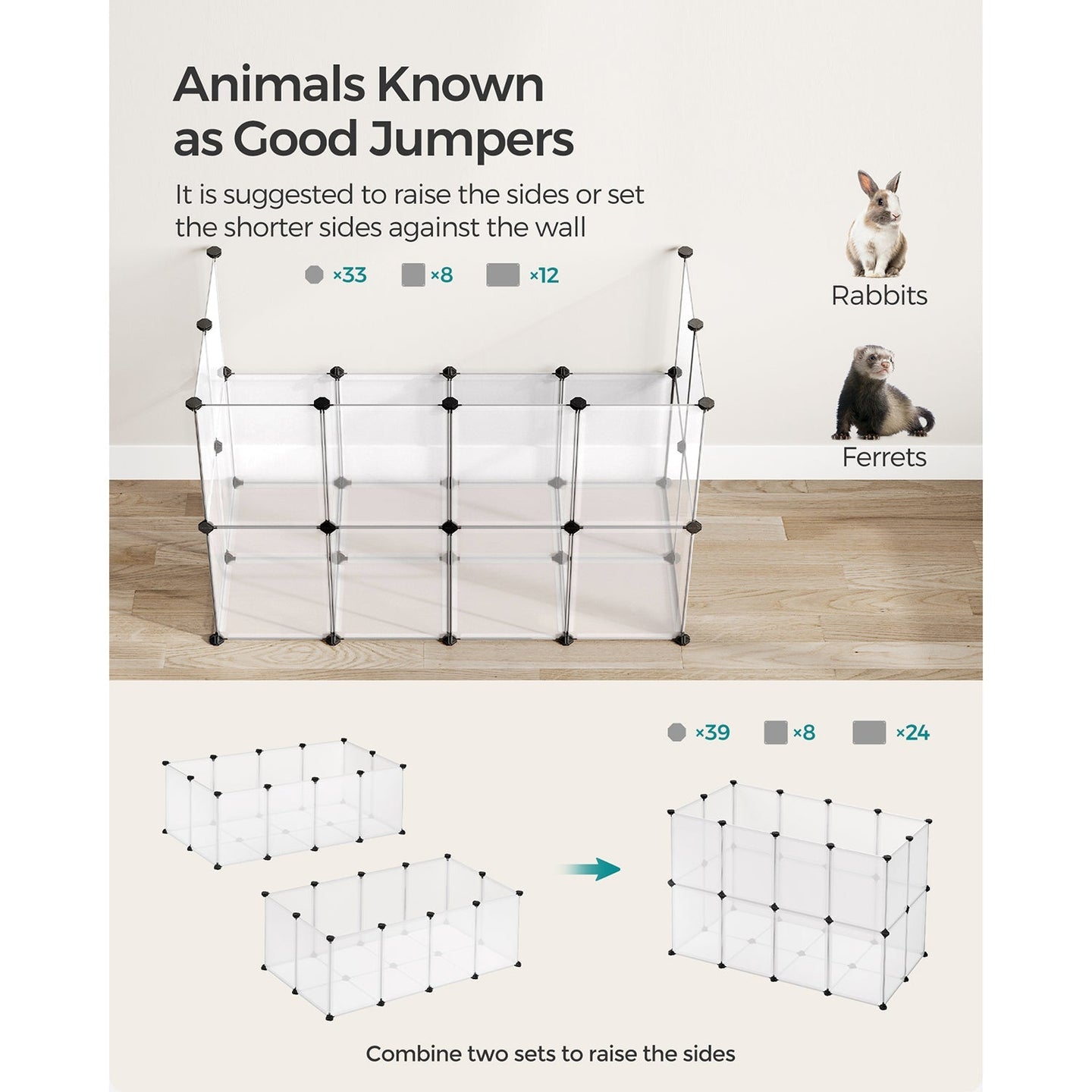 Pet Playpen - Metal - White - Adjustable DIY Enclosure with Floor