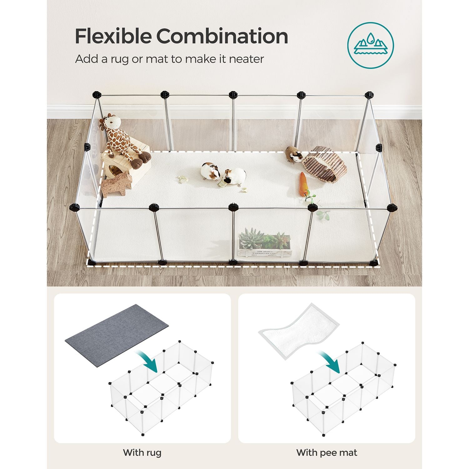 Pet Playpen - Metal - White - Adjustable DIY Enclosure with Floor