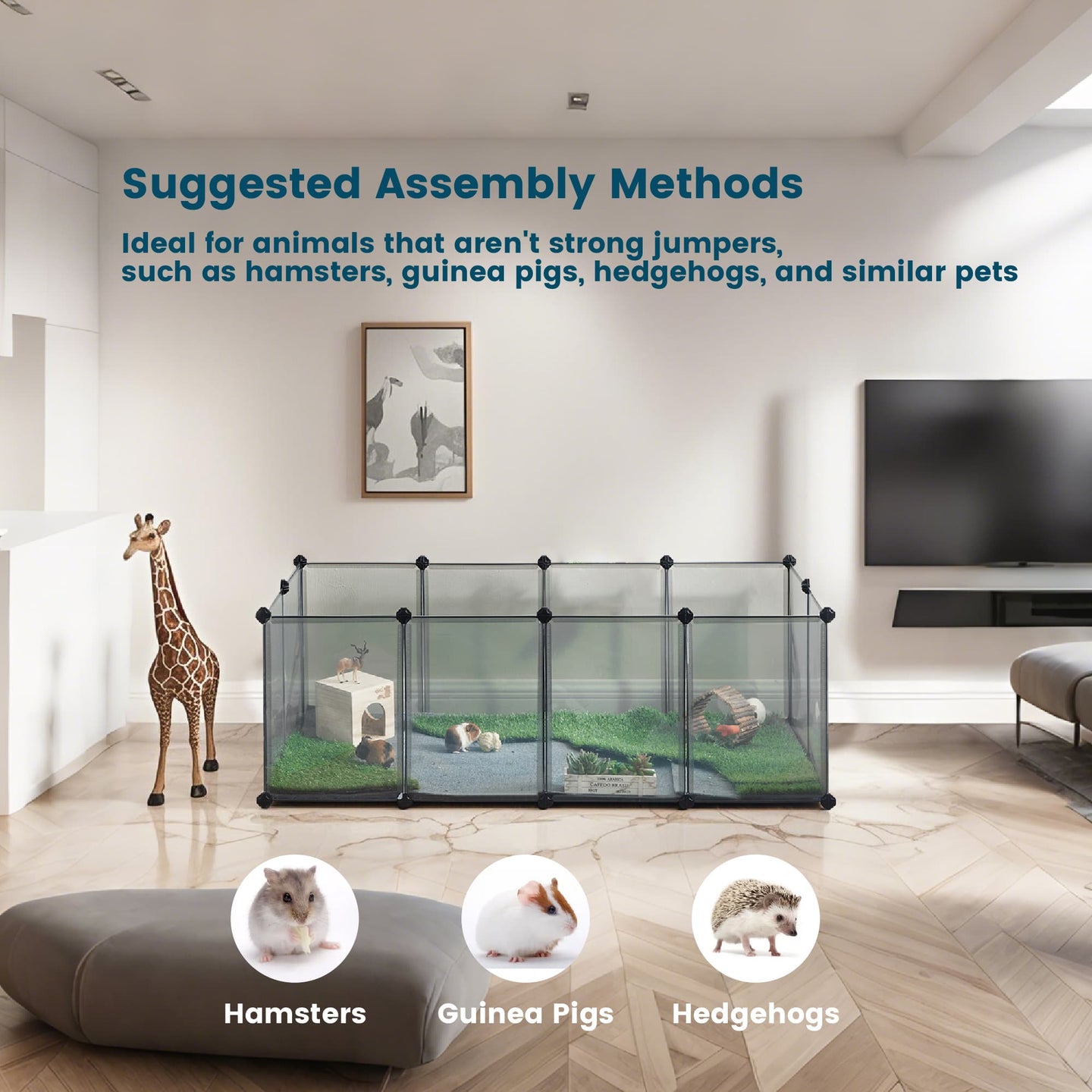 Small Animal Playpen - Plastic - Grey - DIY Design with Floor