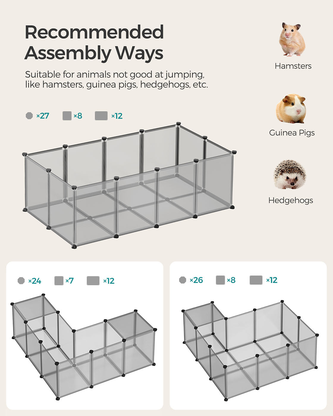 Pet Exercise Playpen - Metal - Grey - 20 Panels with Floor for Small Animals