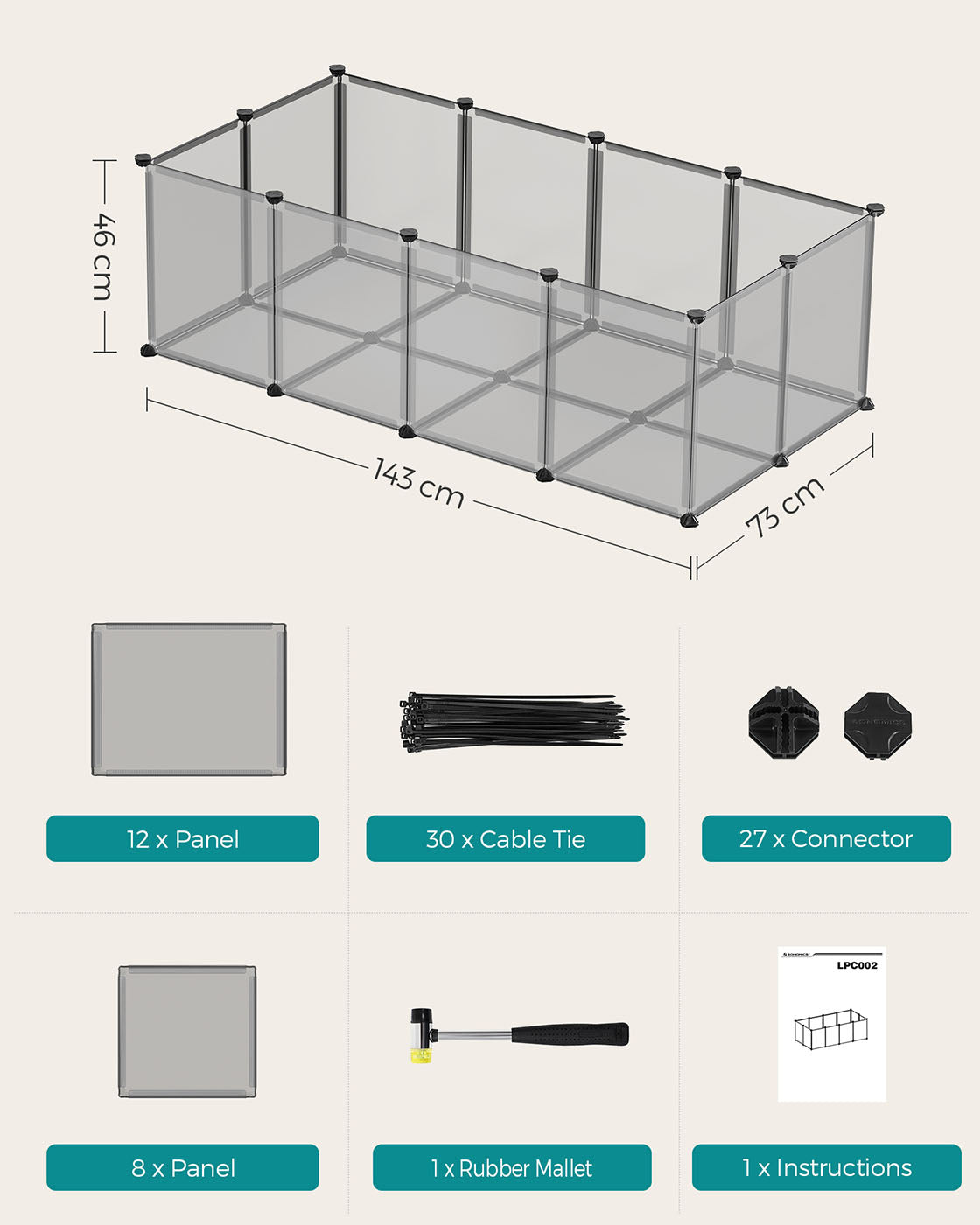 Pet Exercise Playpen - Metal - Grey - 20 Panels with Floor for Small Animals