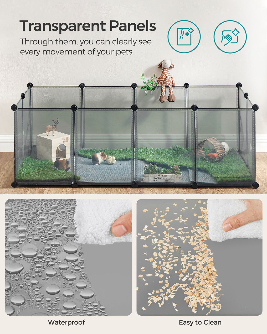 Pet Exercise Playpen - Metal - Grey - 20 Panels with Floor for Small Animals
