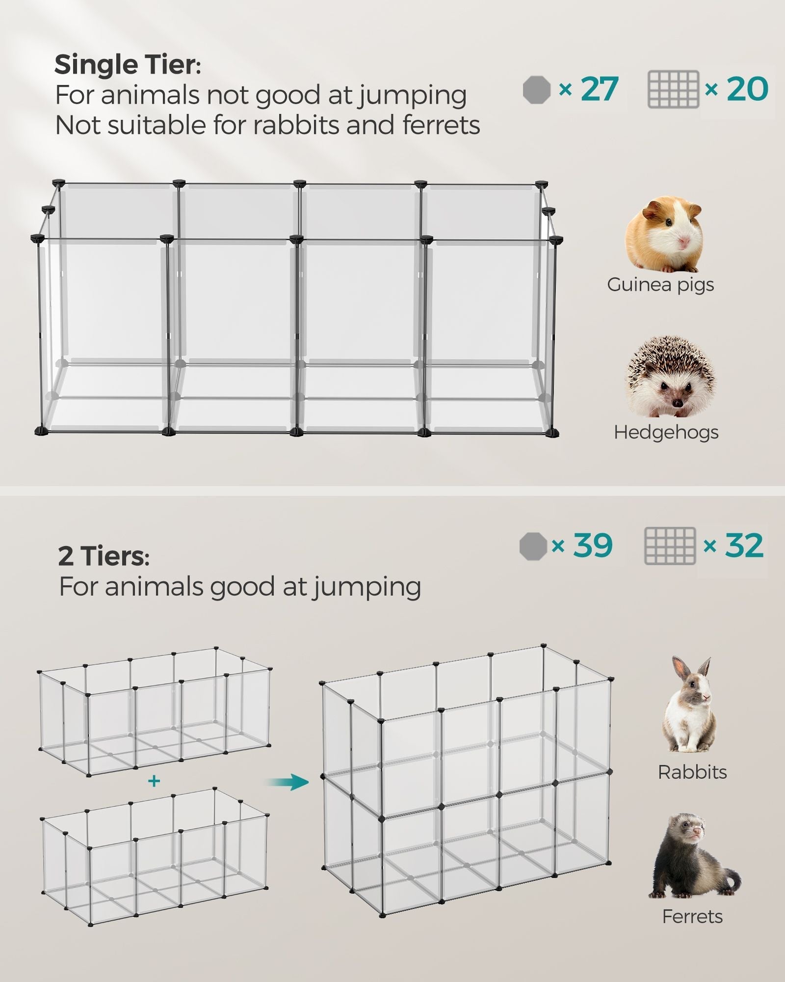 Pet Playpen - Metal - White - Adjustable DIY Enclosure with Floor