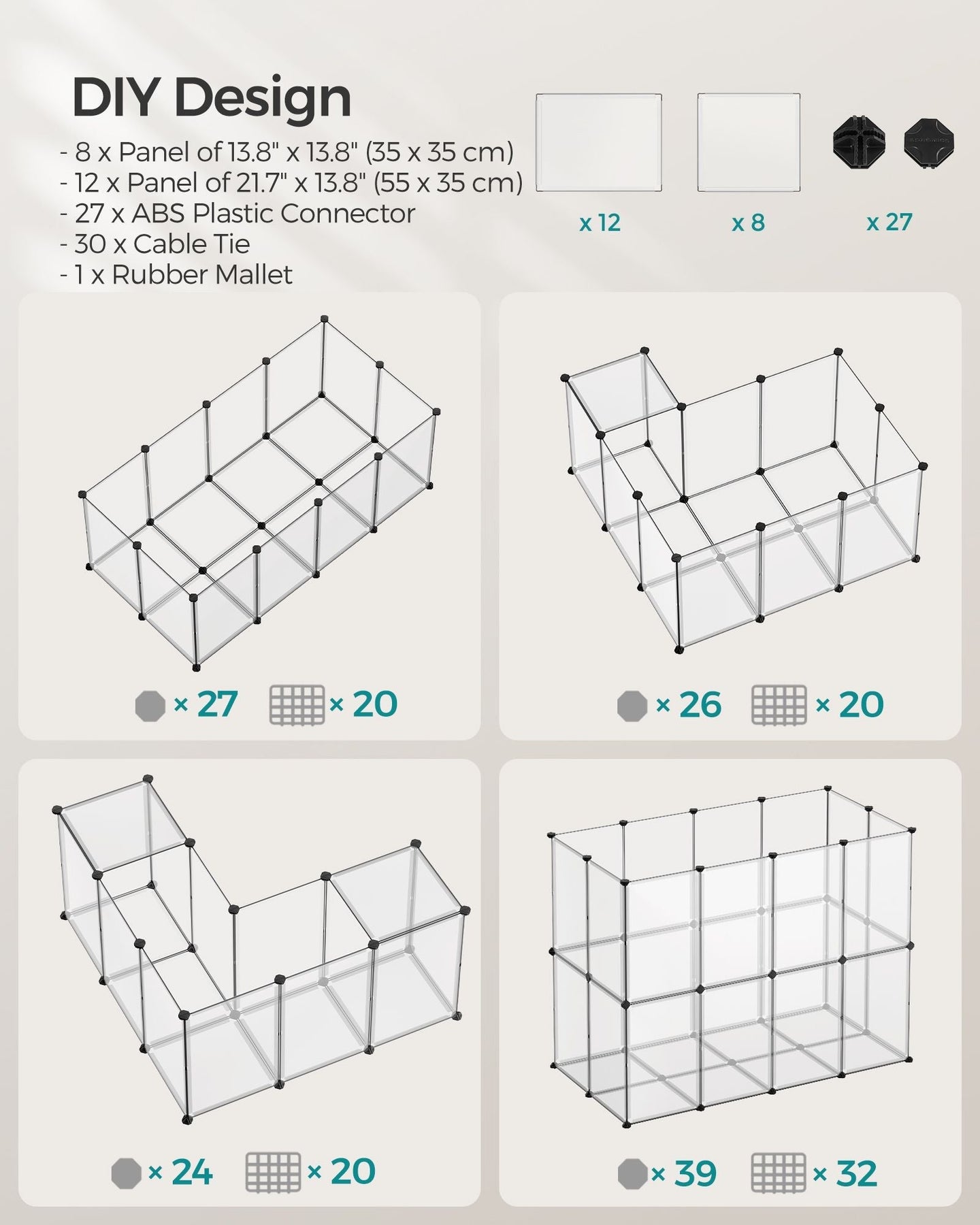Pet Playpen - Metal - White - Adjustable DIY Enclosure with Floor
