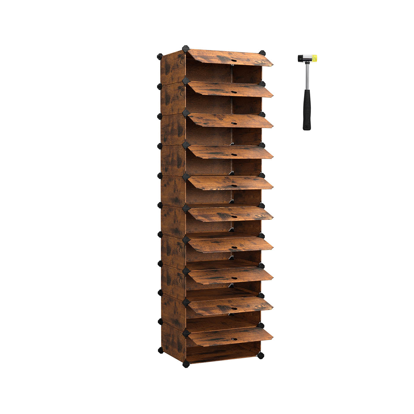 Shoe Rack - Plastic - Rustic Brown - 10-Slot Modular Storage Unit