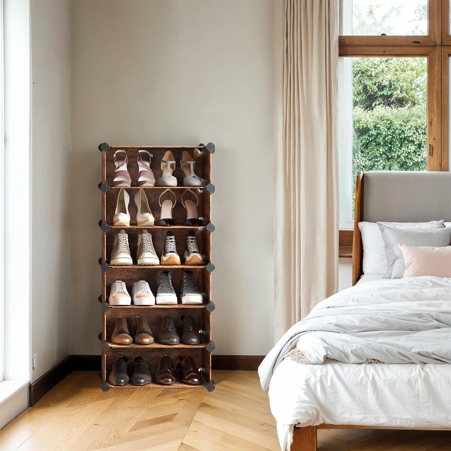 Modular Shoe Storage Shelf - 10-Tier with Doors - Plastic - Rustic Brown