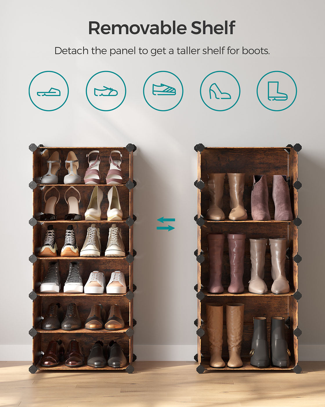 Shoe Rack - Plastic - Rustic Brown - 10-Slot Modular Storage Unit