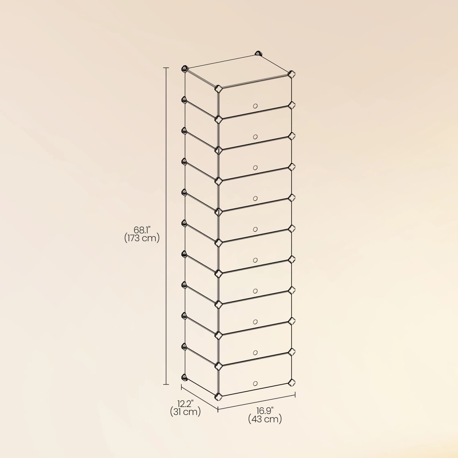 Modular Shoe Storage Shelf - 10-Tier with Doors - Plastic - Rustic Brown