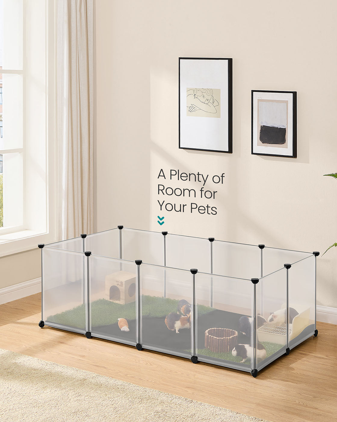 Pet Playpen - Oxford Fabric - White - Removable Floor Mat