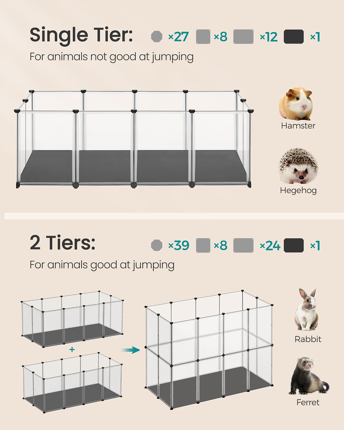 Pet Playpen - Oxford Fabric - White - Removable Floor Mat